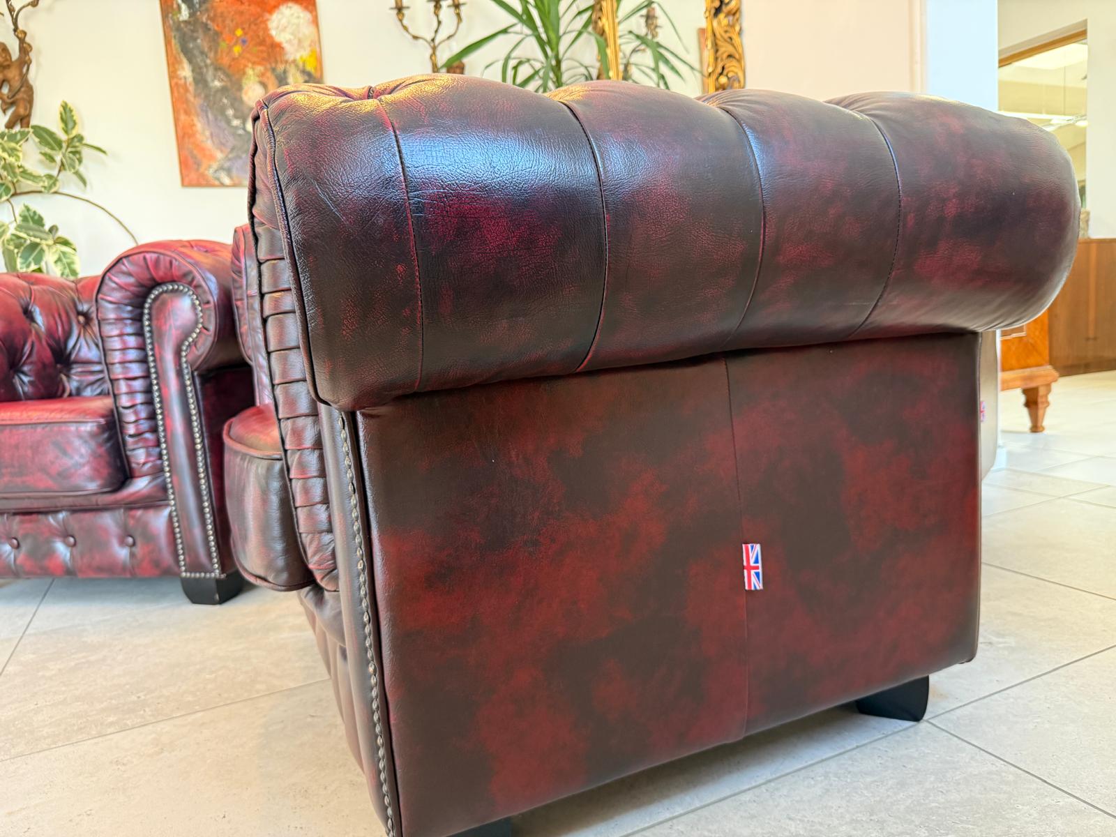 Chesterfield Ensemble 3 teilig Ledersofa Fauteuils Clubmöbel Cultmöbel G2127