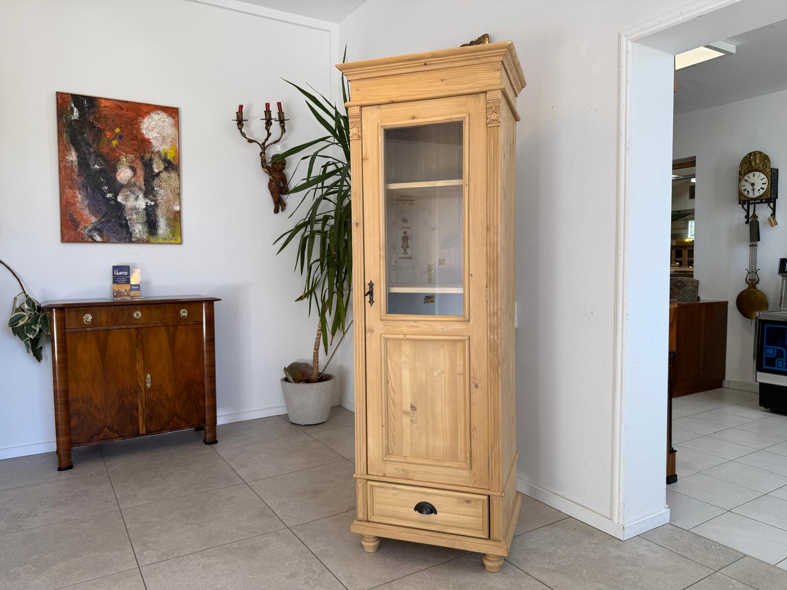 Antike Bauernvitrine Vitrine Naturholz Bücherschrank Alte Bauernmöbel D2346