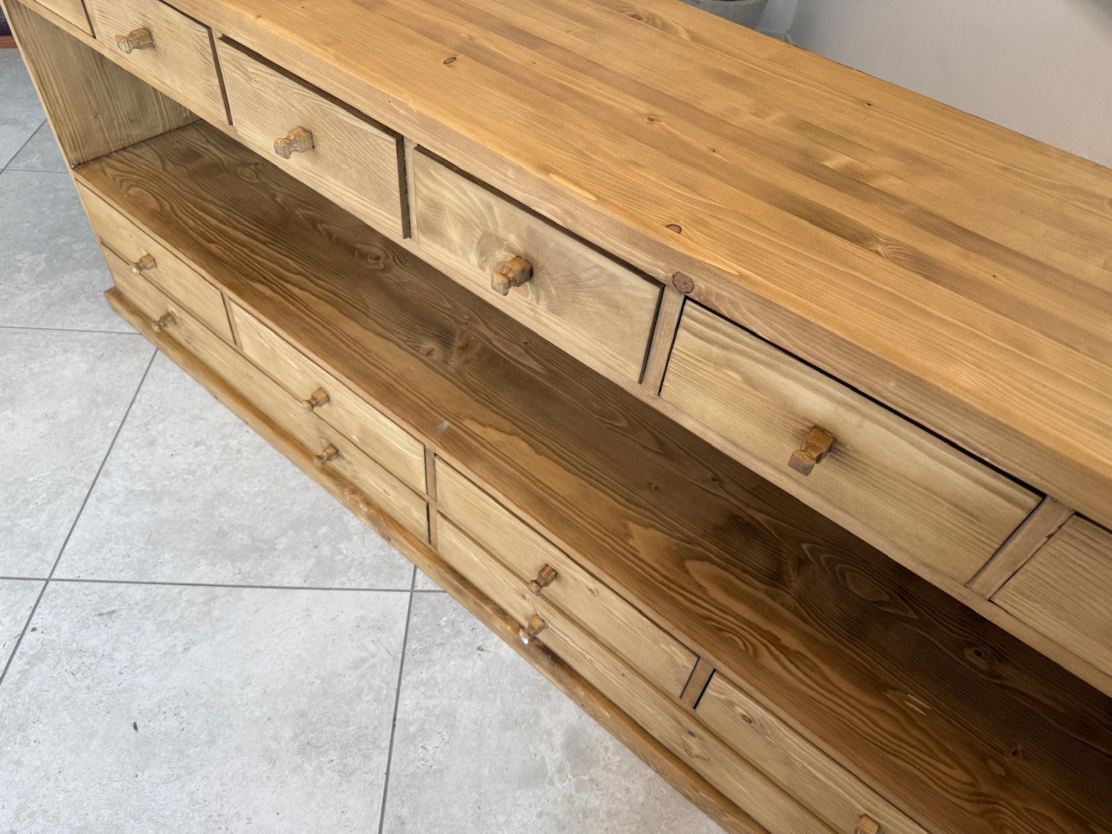 Antike bäuerliche 12 Laden Kommode Anrichte Sideboard Weichholz G2071