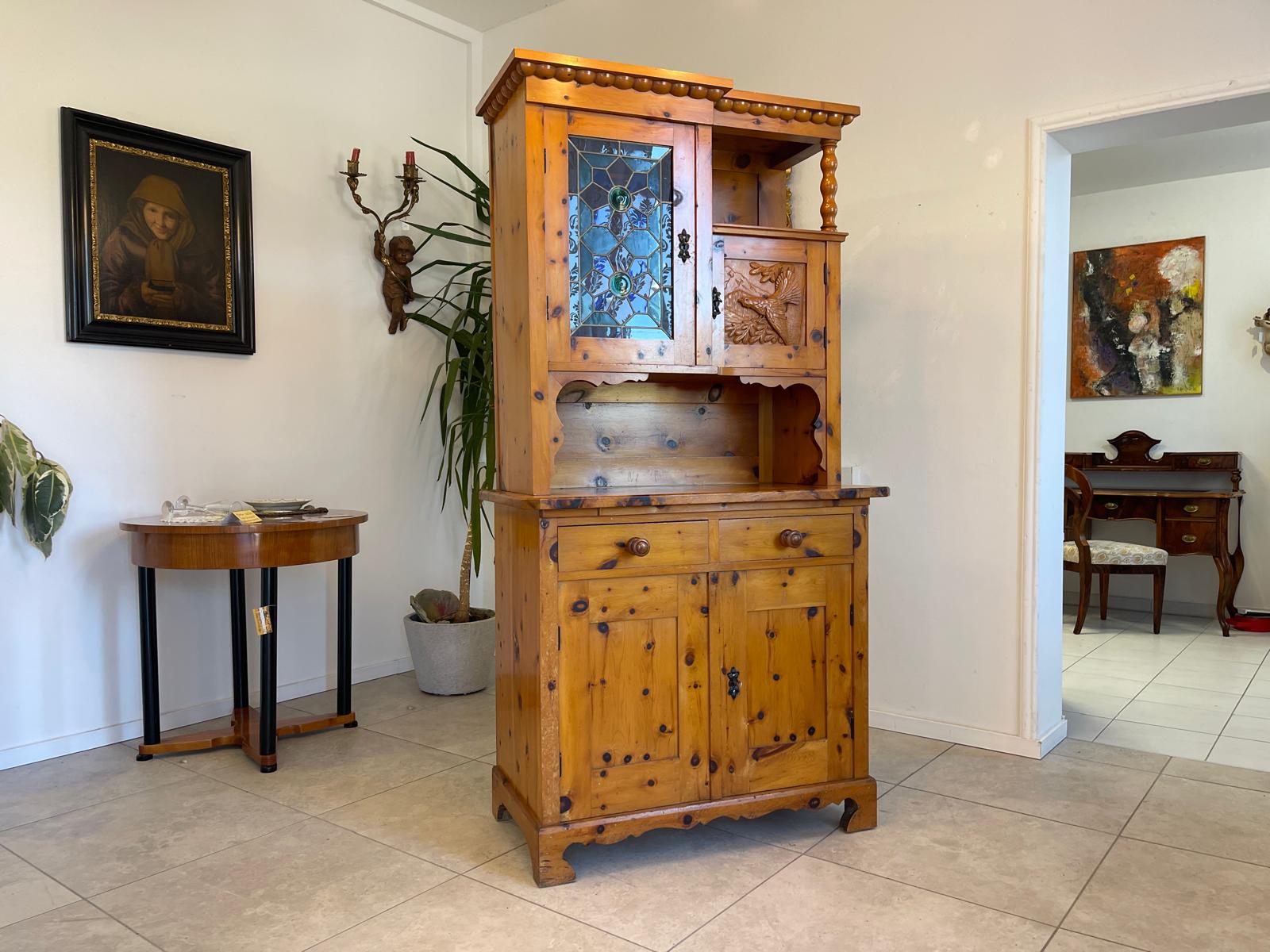 Zirbenholz Kredenz Küchenvitrine Butzenglas Küchenschrank G1263