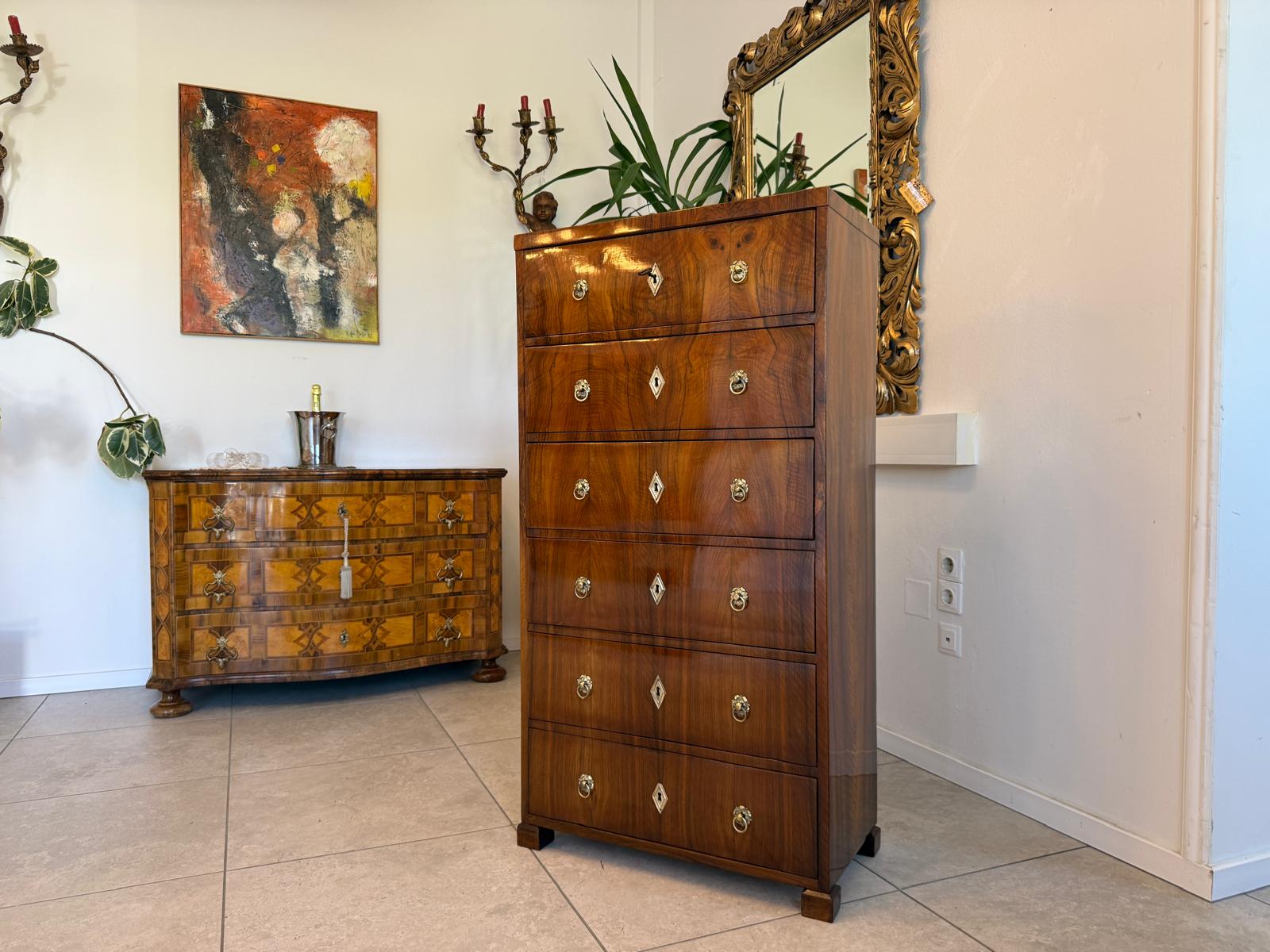 Biedermeier Wochenkommode Nussholz Restauriert D2606