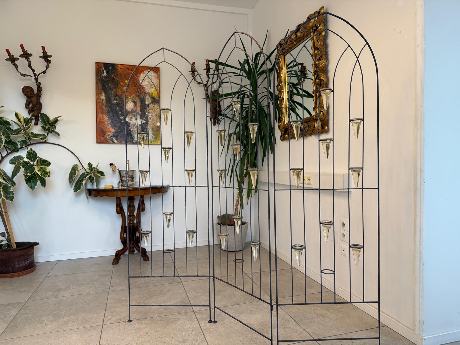 3 teiliger Metall Paravent / Raumteiler, elegante nostalgische Trennwand G1803