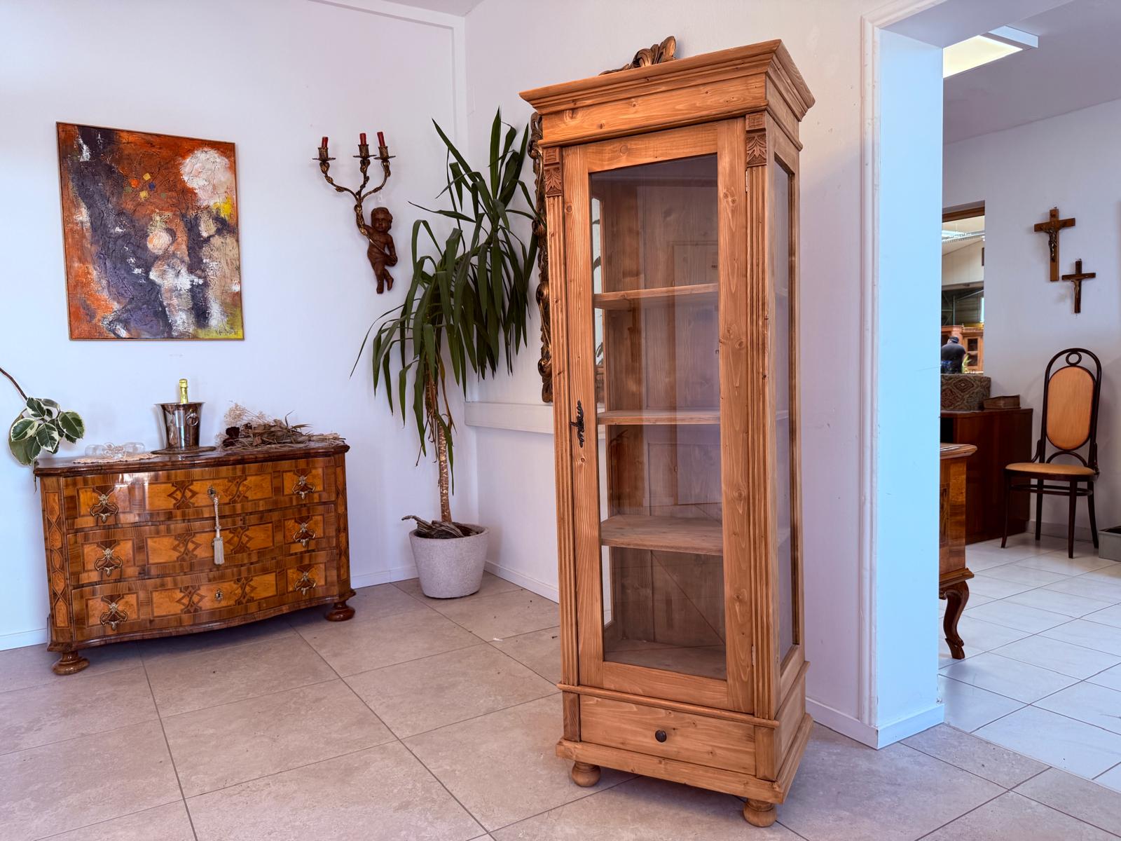 Antike Bauernvitrine Vitrine Naturholz Bücherschrank Alte Bauernmöbel D2702