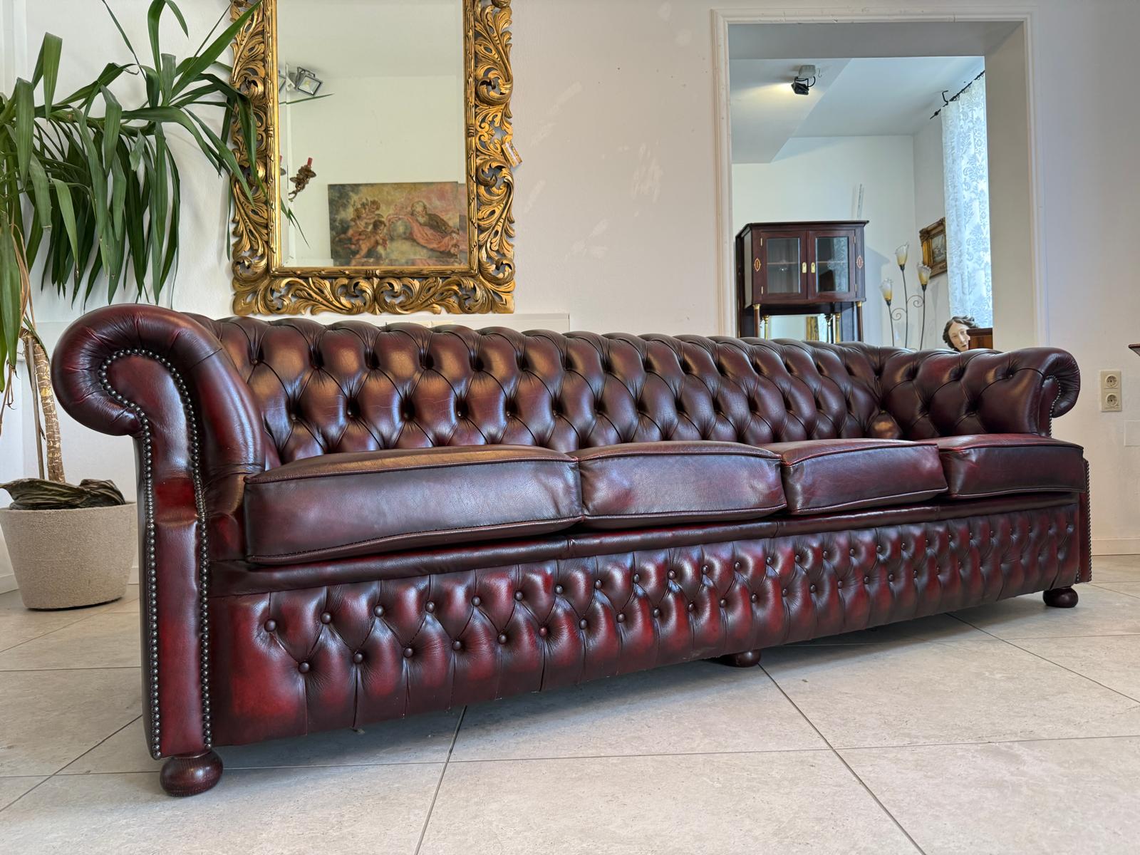 Chesterfield 4er Clubsofa Diwan Echtledersofa Oxblood D2923