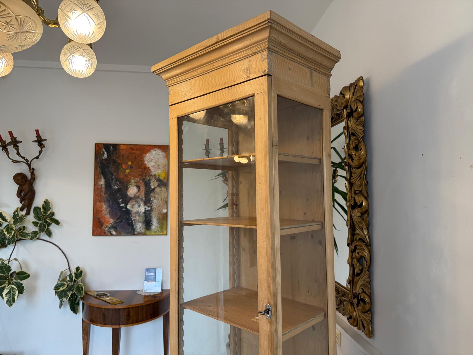 Bäuerliche Jugendstil Vitrine Bauernvitrine Naturholz Bücherschrank antik G2251