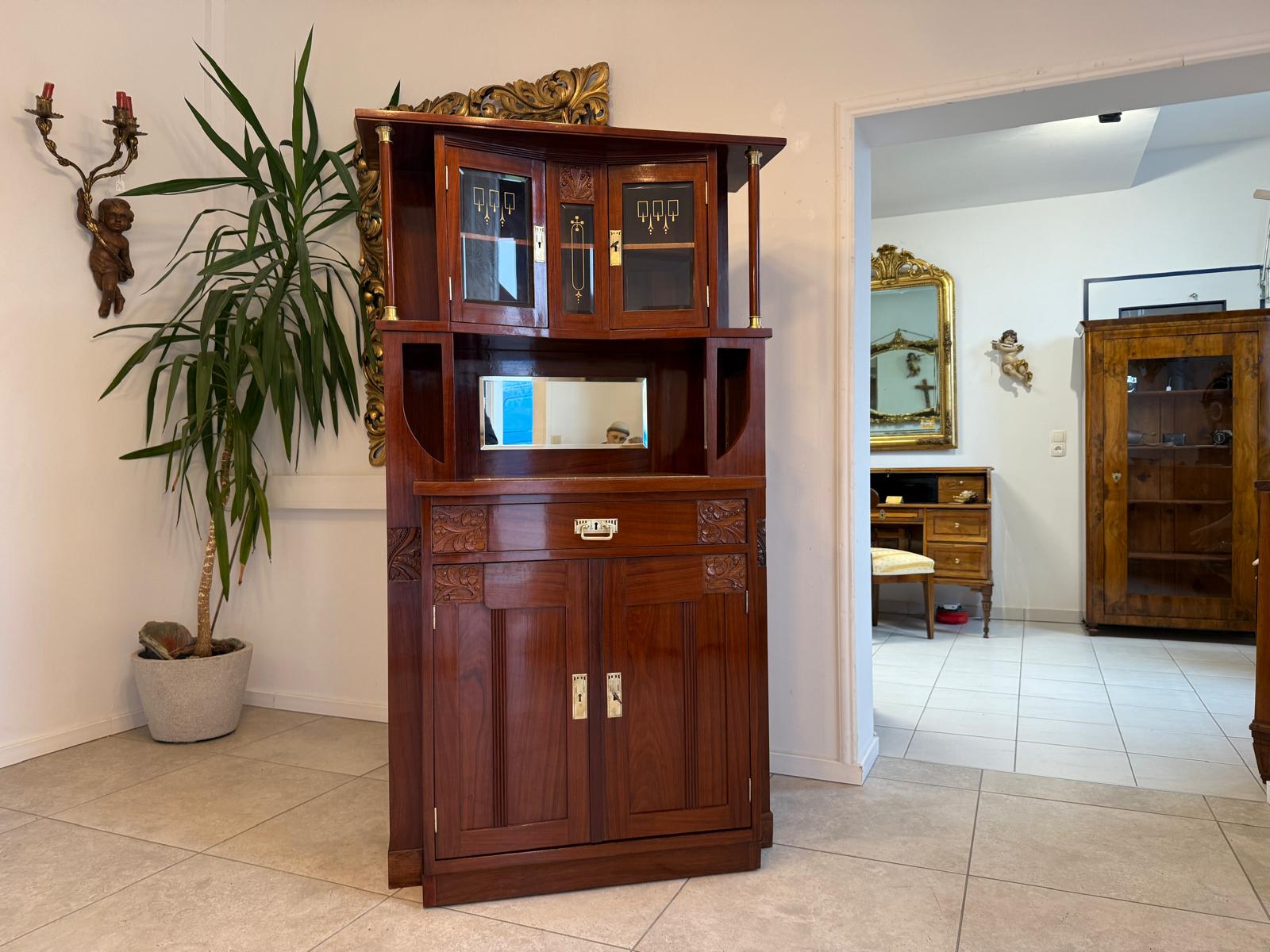 Restauriertes Jugendstil Aufsatzbuffet Bücherschrank G2243