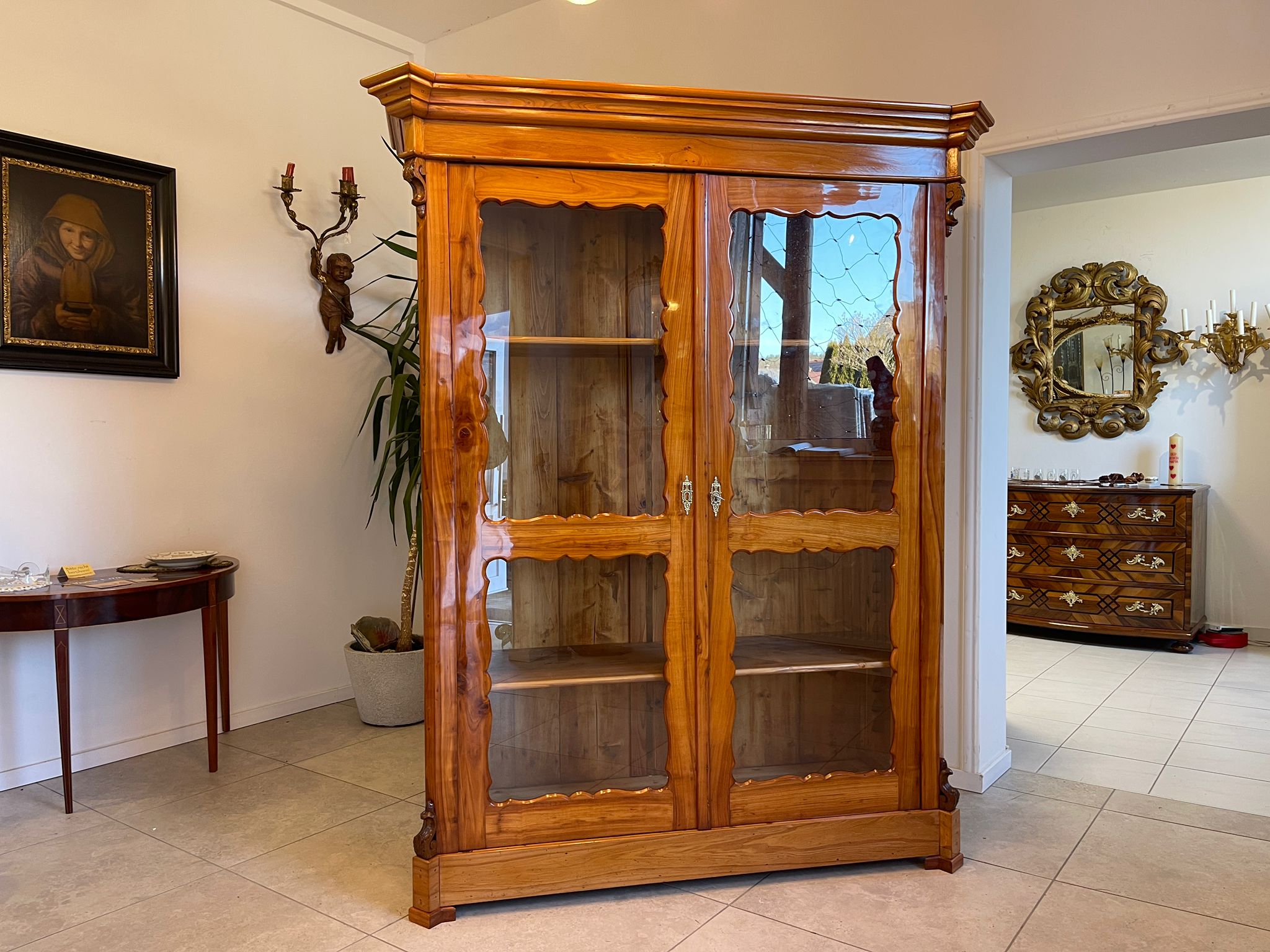 37f2abea-059f-4b6b-82fb-ff49923bb9f8 Biedermeier Bücherschrank Antique Kirschholz Glasvitrine Restauriert A5108