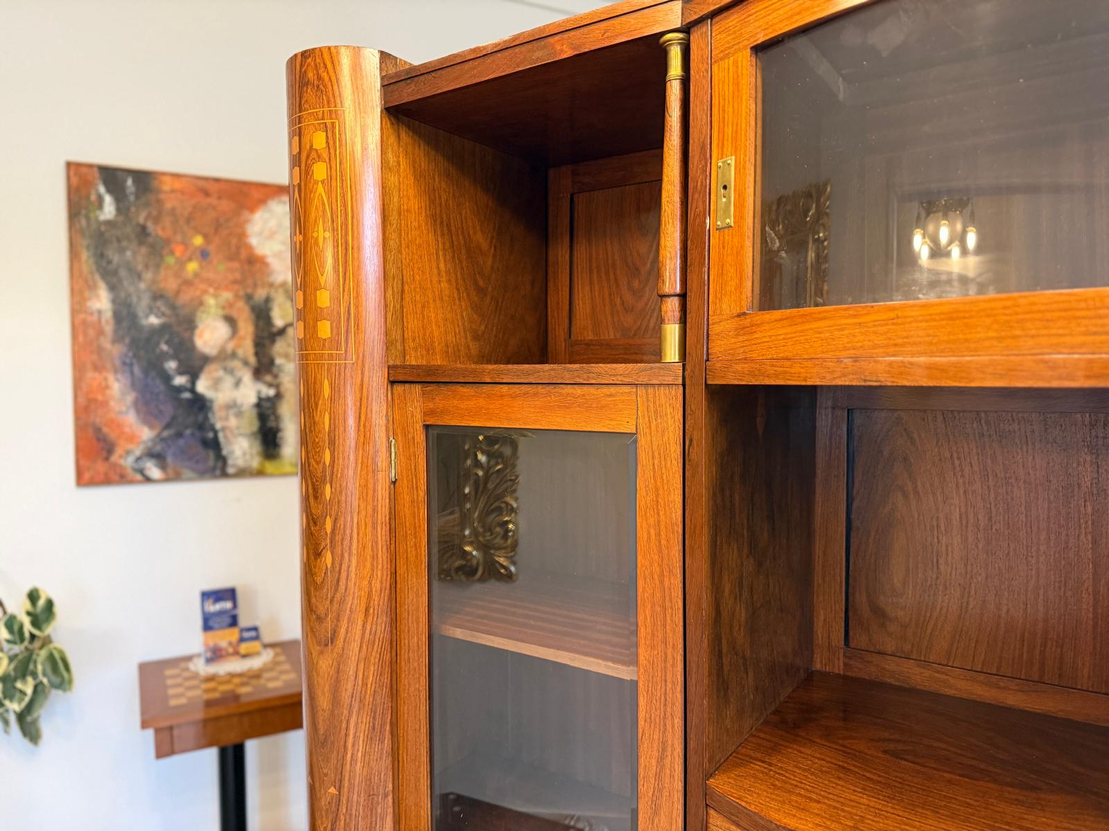 Jugendstil Bücherschrank Kasten Antik Vitrinenschrank D2277