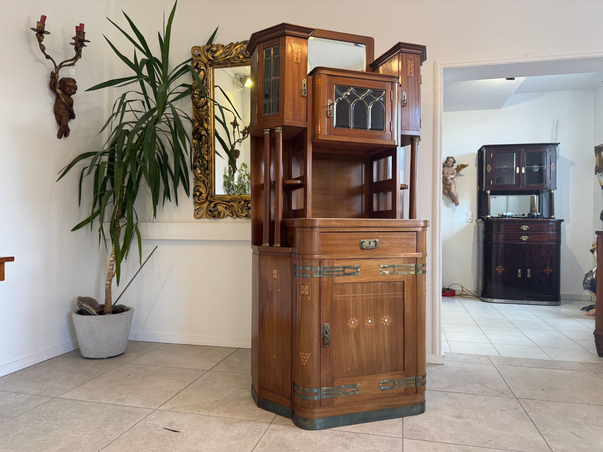 SALE Originale Jugendstil Säulenschrank Bücherschrank Vitrine Antiquität  D2281