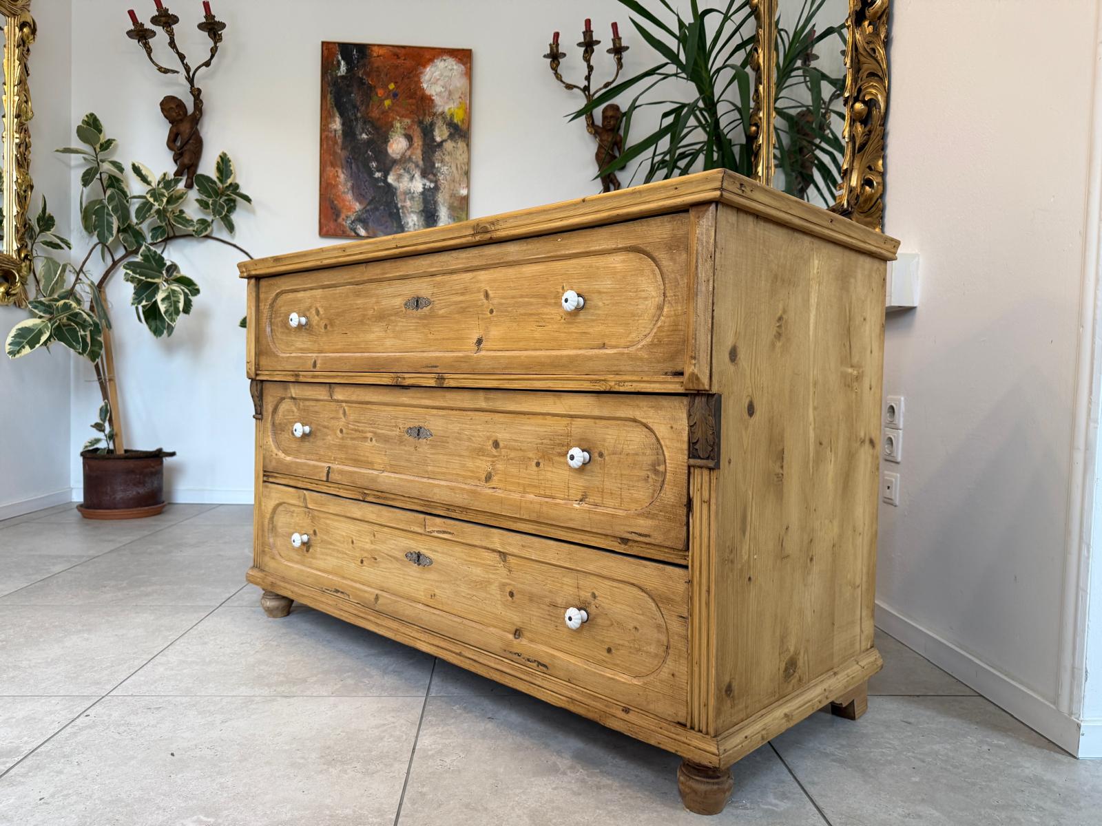 Originale Biedermeier Kommode Antik 3 Laden aus Fichtenholz Weichholz G2134