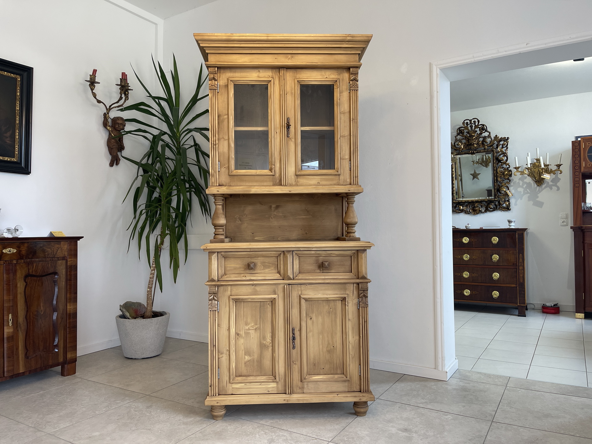 Biedermeier-Barock-191rnGBjQqYR8ZQ Schmale Gründerzeit Küchenkredenz Bauernschrank A4078