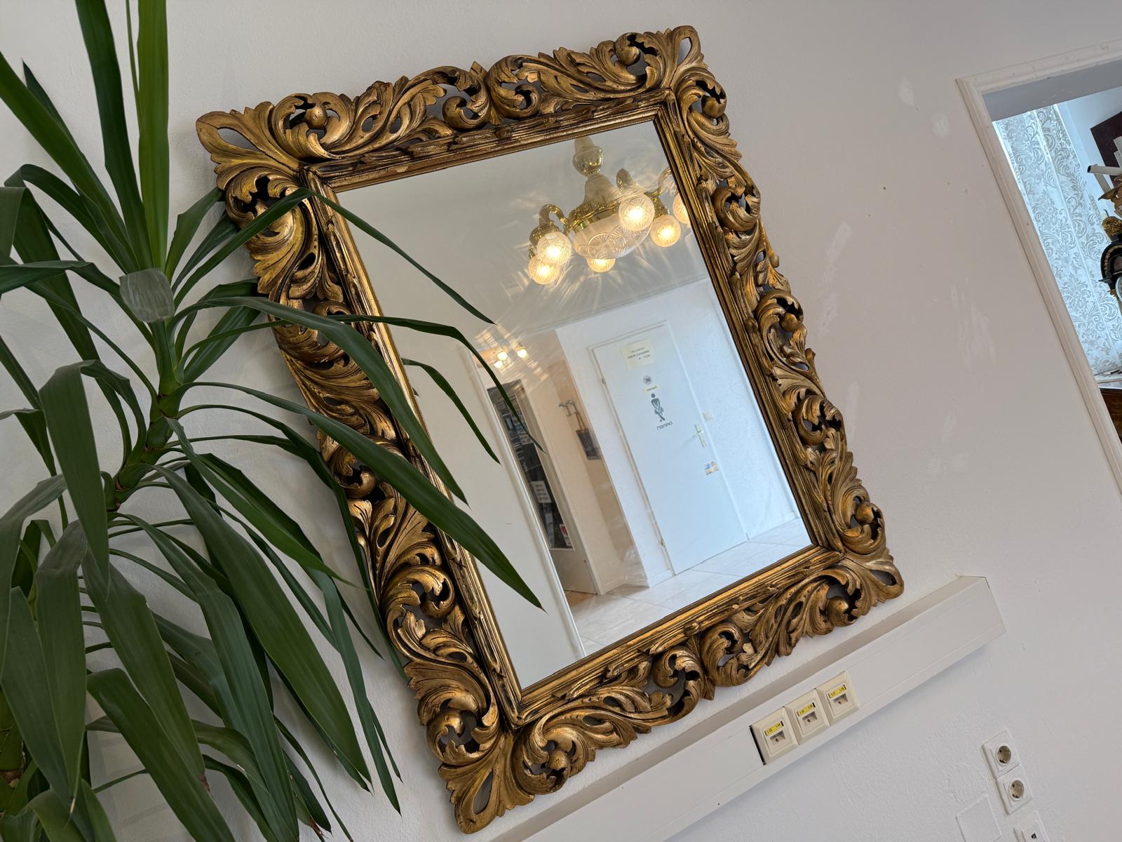 Florentiner Spiegel Akanthusblattschnitzkunst Holzschnitzkunst Antiquität G2104