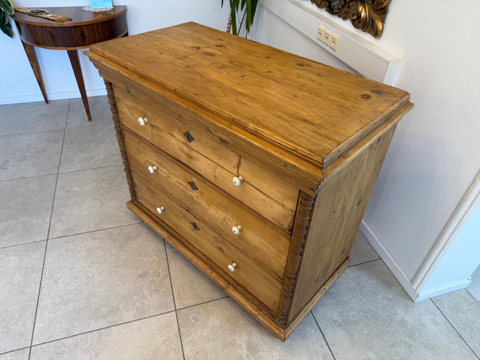 Originale Gründerzeit Kommode Antik 3 Laden aus Fichtenholz Weichholz G2280
