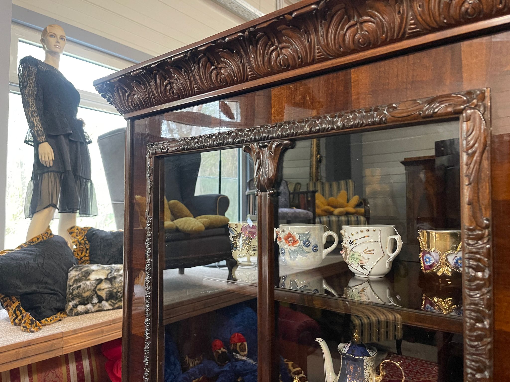 Bücherschrank Barock Barockstil Vitrine Glasschrank Wohnzimmerschrank A5150