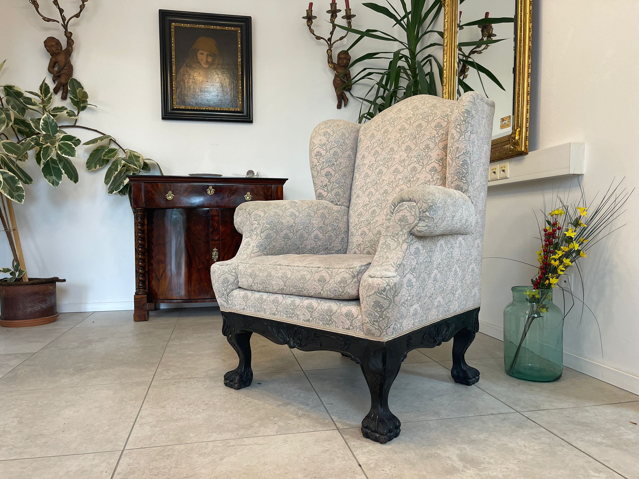 0492f3d2-4b10-4518-bb08-edd58d0273f8 Alter Historismus Ohrenfauteuil Antiker Ohrensessel Eleganter Fauteuil A4564