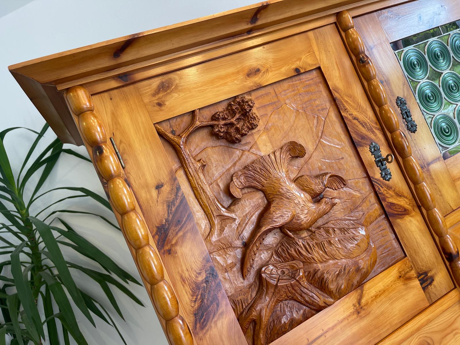 Alte Zirbenholz Kredenz Küchenvitrine Butzenglas Küchenschrank Landhausstil G1670