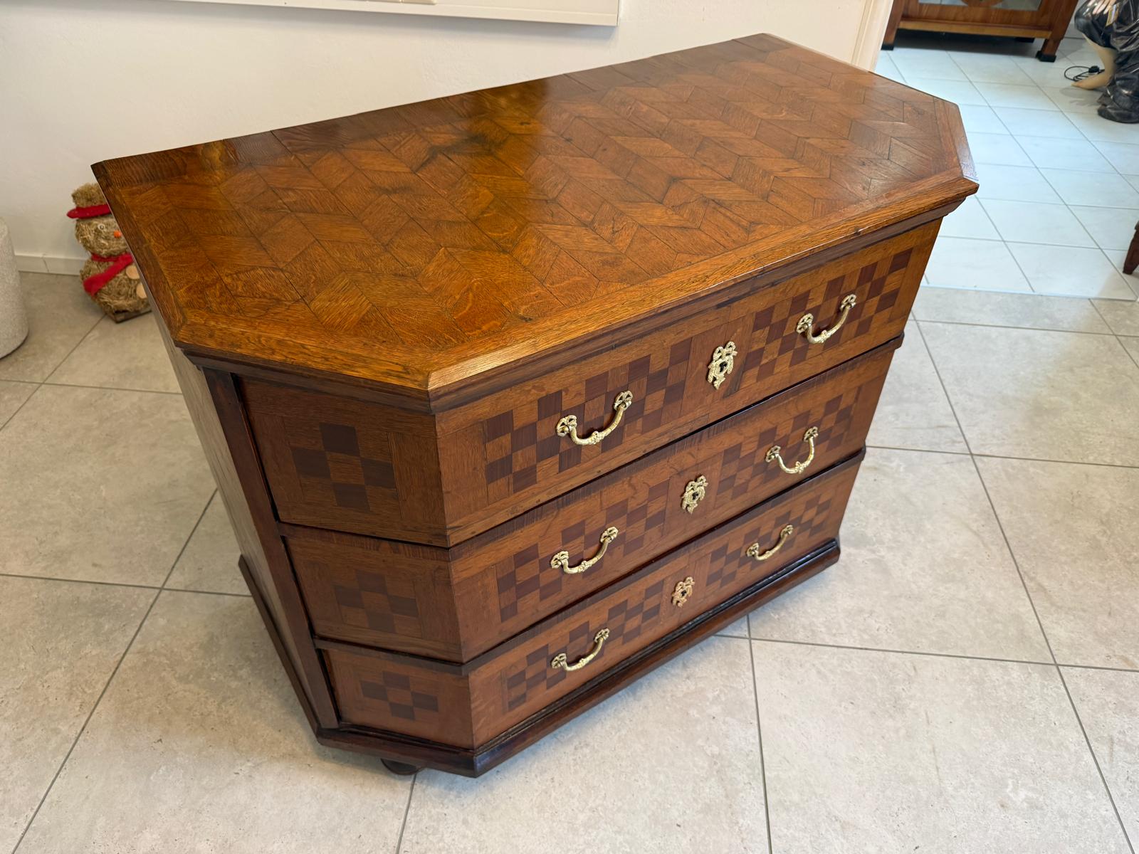 Barock Kommode Eichenholz 1820 Obstholz Marketerien Antiquität Eichenholz  G2368