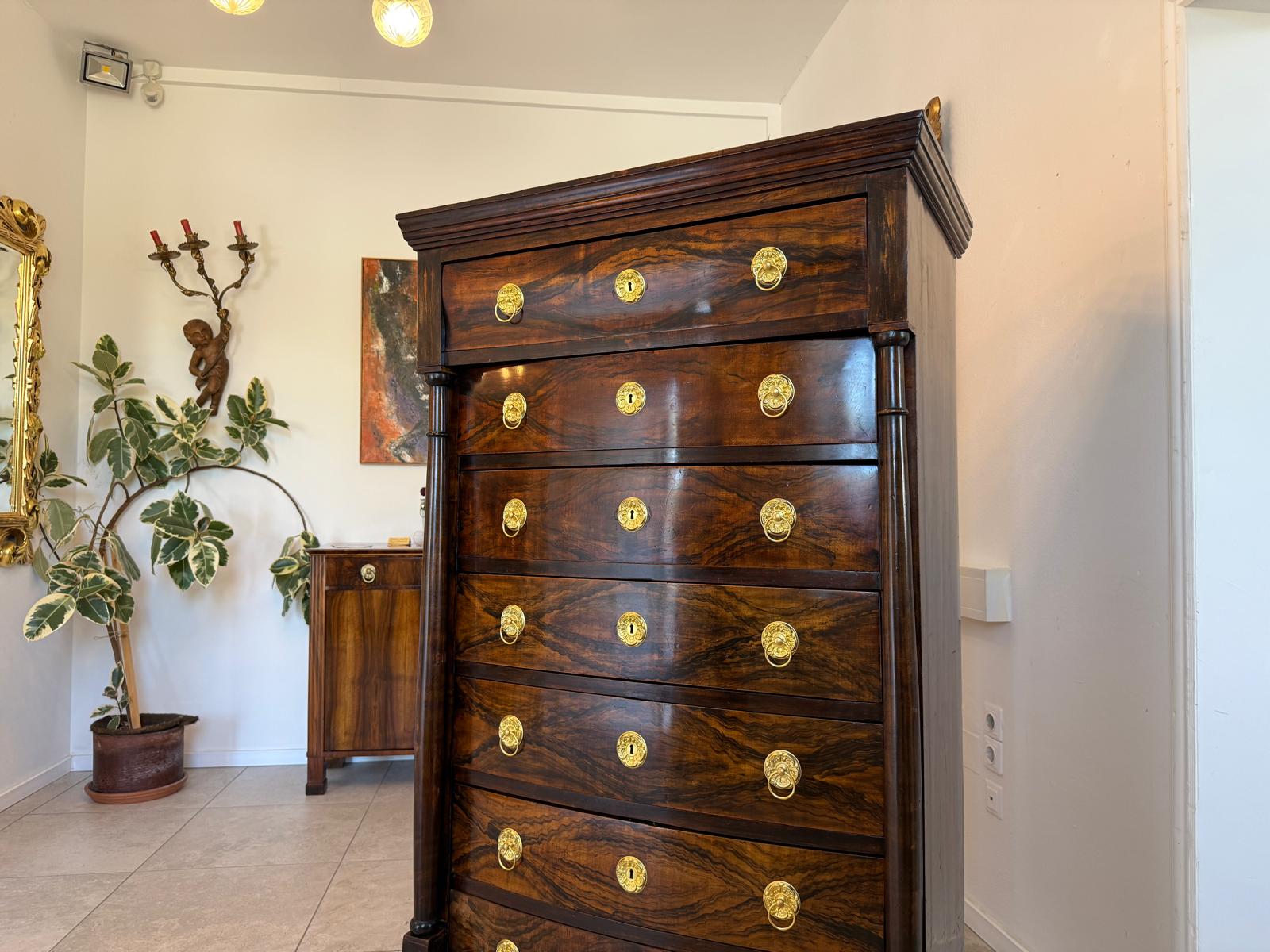 Empire Wochenkommode Nussholz Ladenschrank Antik G2089