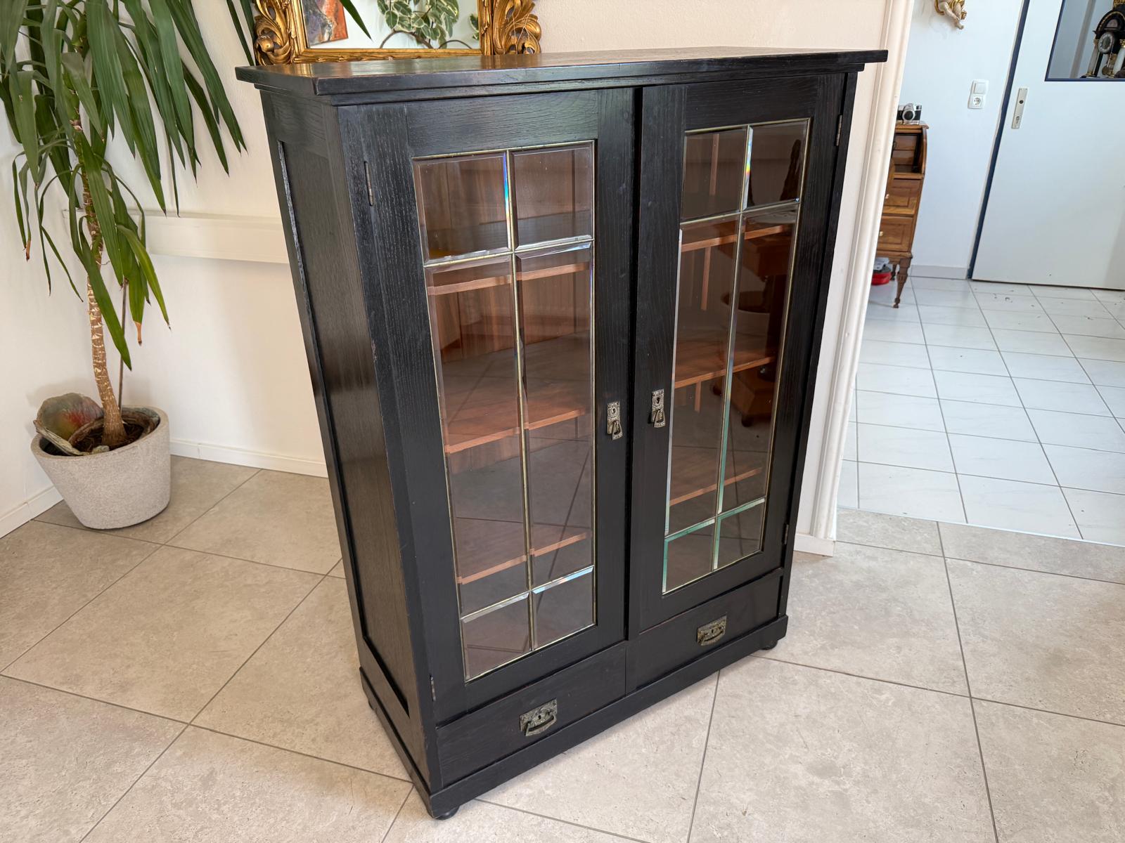 Original Jugendstil Vitrine Bücherschrank Vitrinenschrank Schwarz Antik G2060