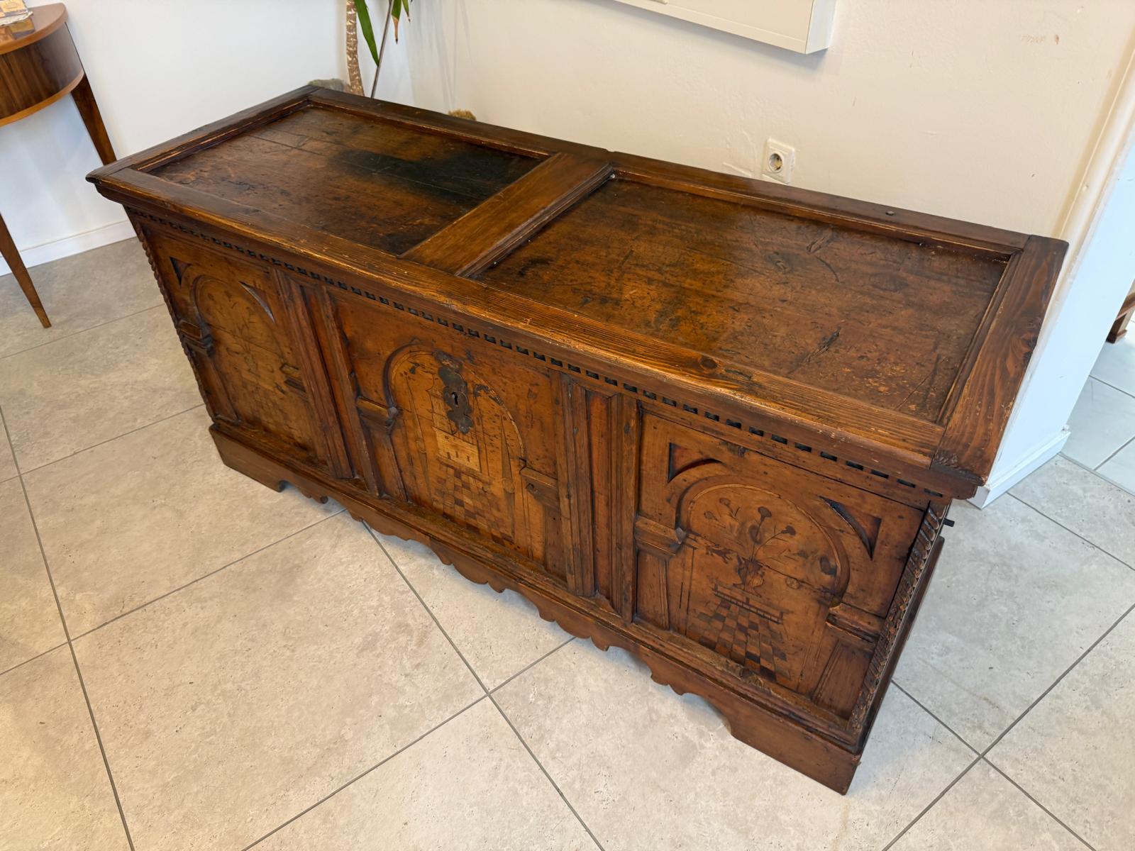 Truhe Bauerntruhe Naturholztruhe Nadelholz Bauernmöbel Antiquität G2366