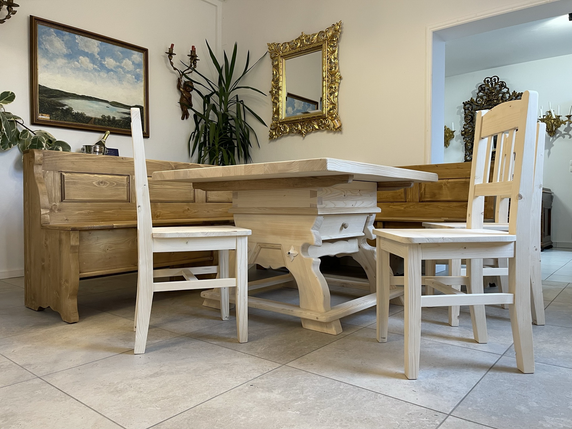 bauernmobel_28 Landhausstil Eckbankgruppe aus Holz mit Jogltisch und 2 Sesseln - Bauernmöbel B1053