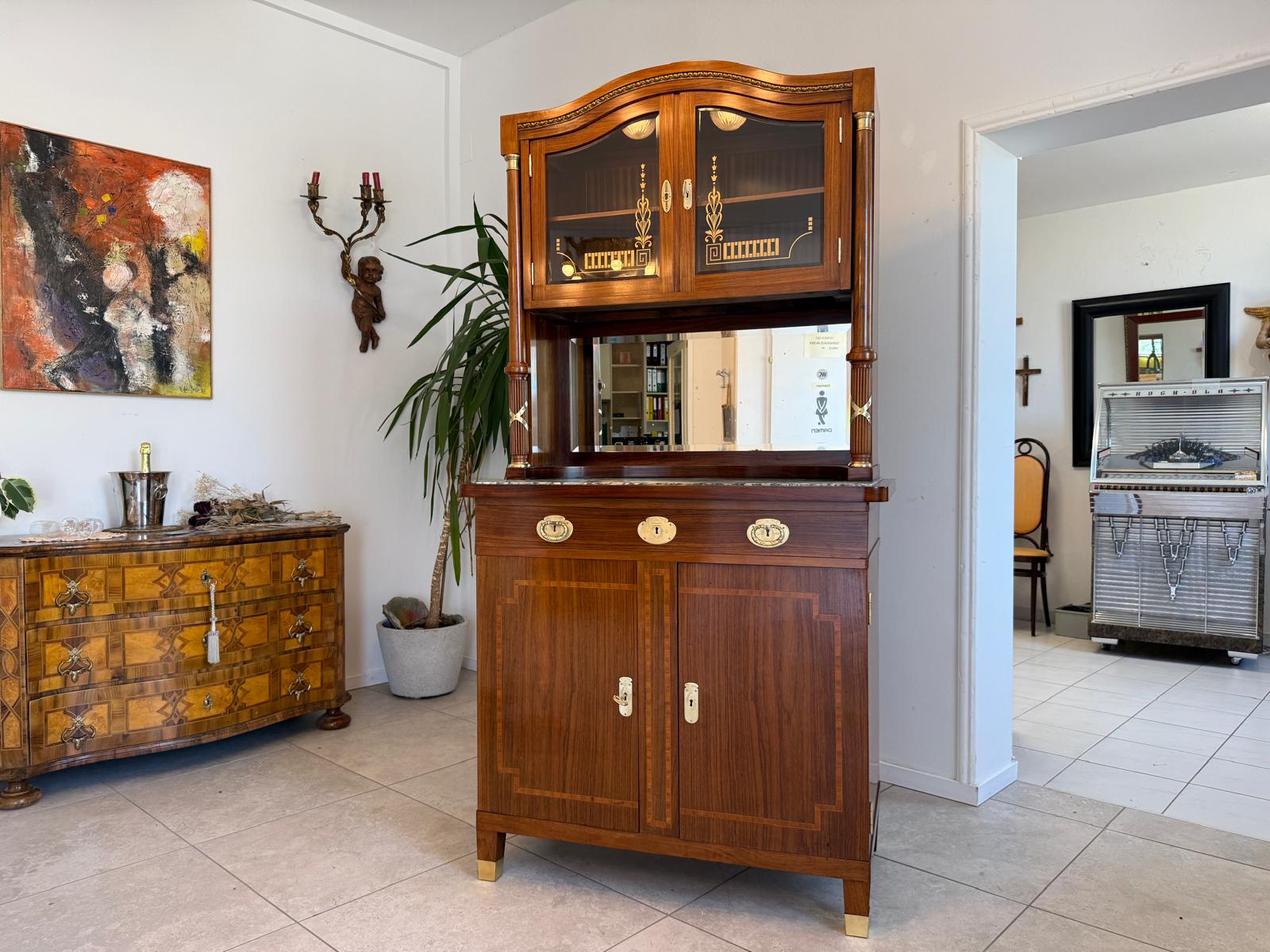 Jugendstil Aufsatzbuffet Antiquität Kredenz Küchenschrank D2697