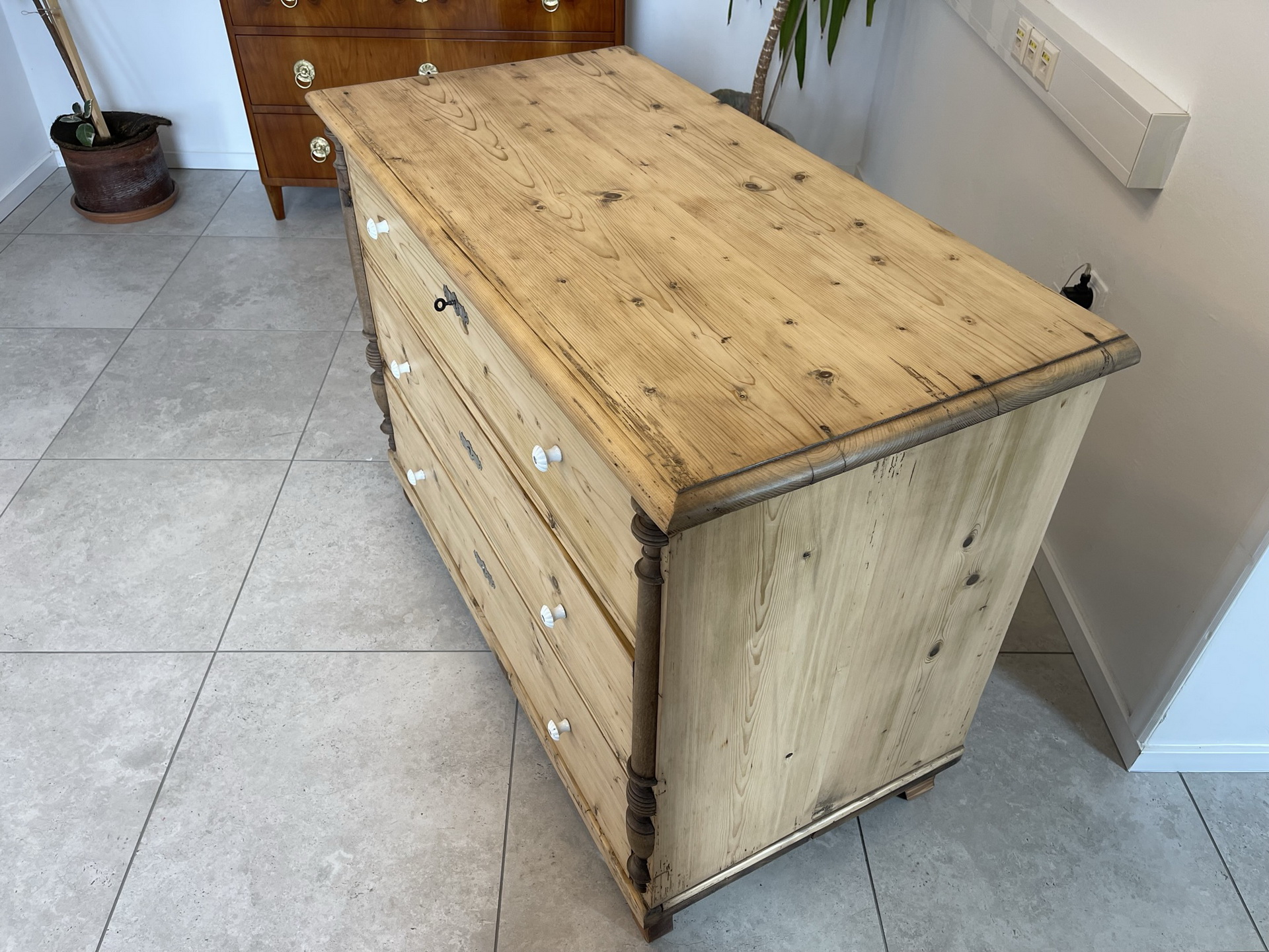 Barock-Biedermeier_31q0cdgM4ZDEBp7 Restaurierte Biedermeier Kommode Antik 3 Laden aus Fichtenholz B1231