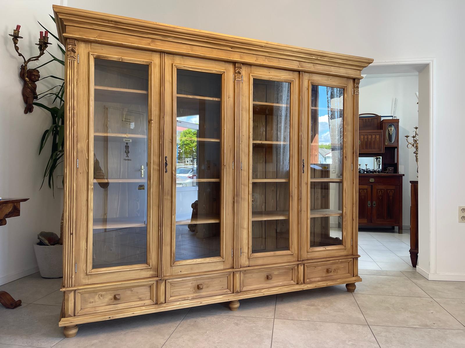 Bäuerliche Glas Vitrine Glasschrank Naturholz Bücherschrank Weichholz G1646