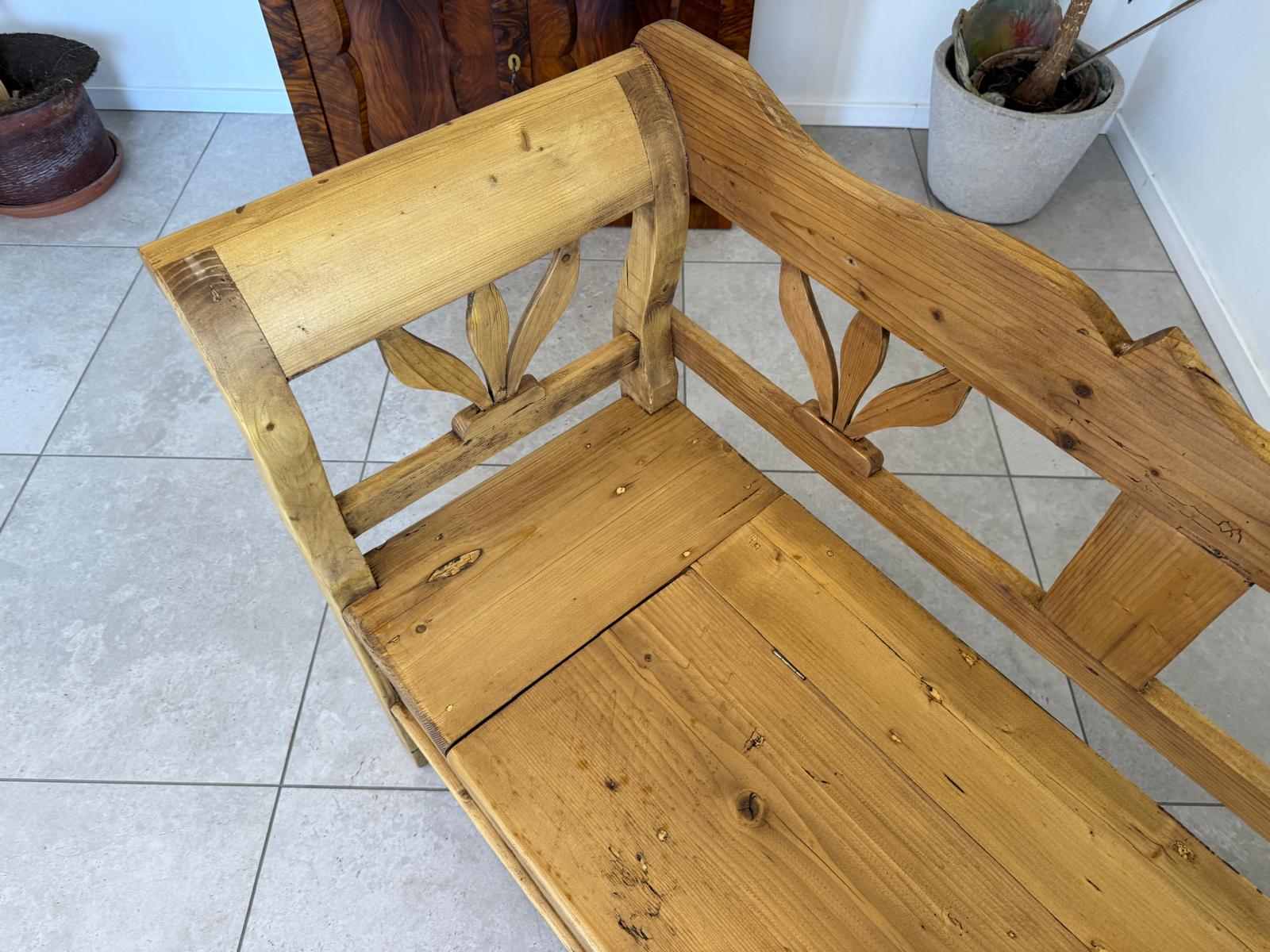Provinzielle Biedermeier Truhenbank Landhausbank Antik D2413