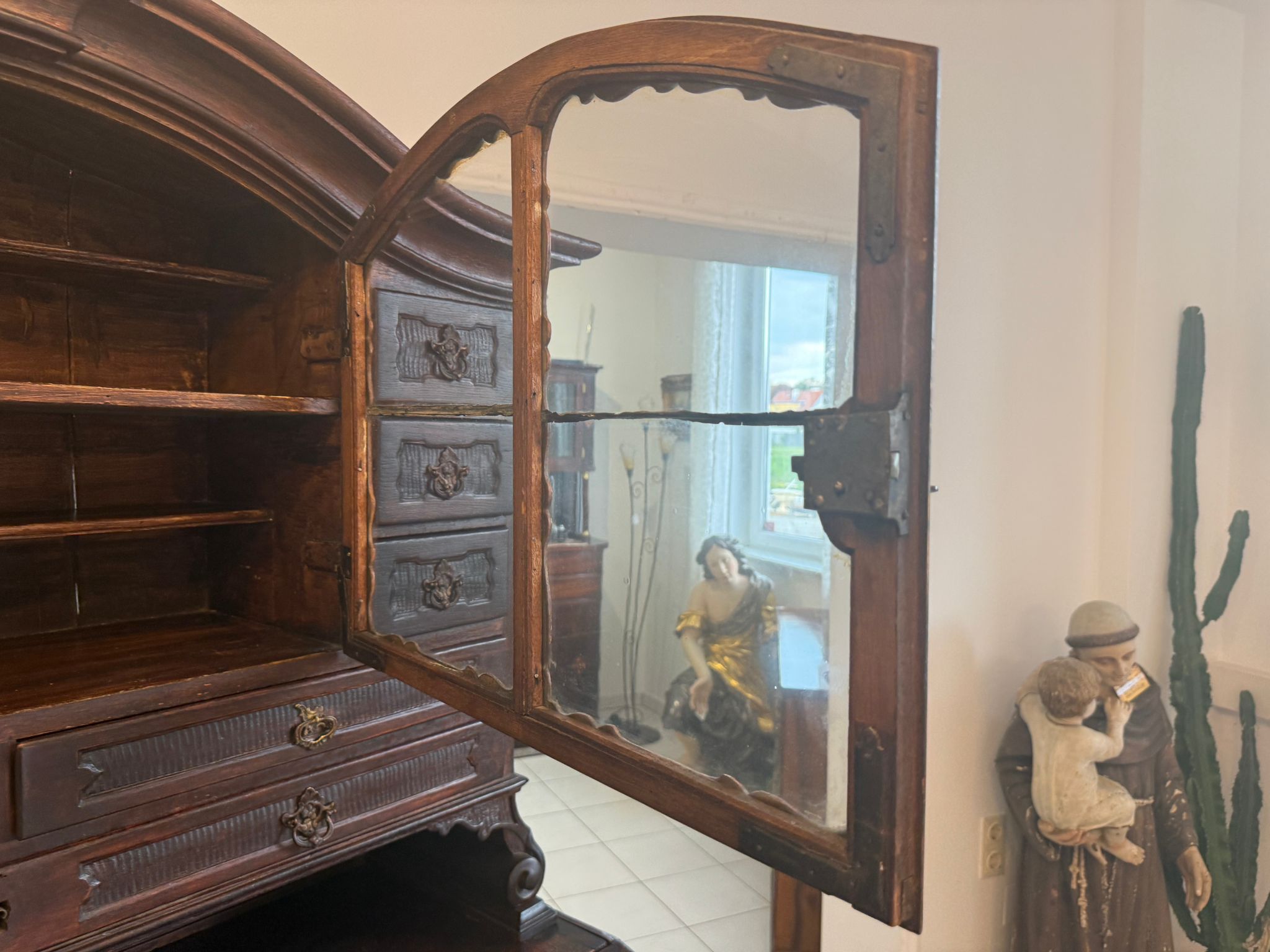 Barock Eichensekretär Aufsatzschrank Schreibsekretär Anqituität  D2377