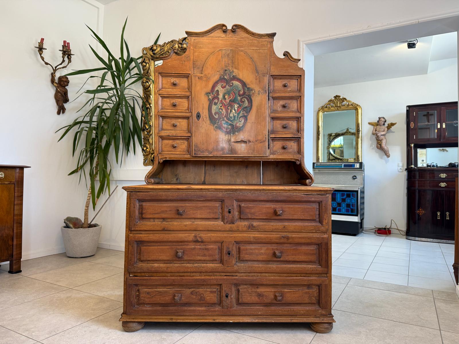 Bäuerlicher Bücherschrank Vitrine Bauernvitrine Bauernschrank Naturholz D2323