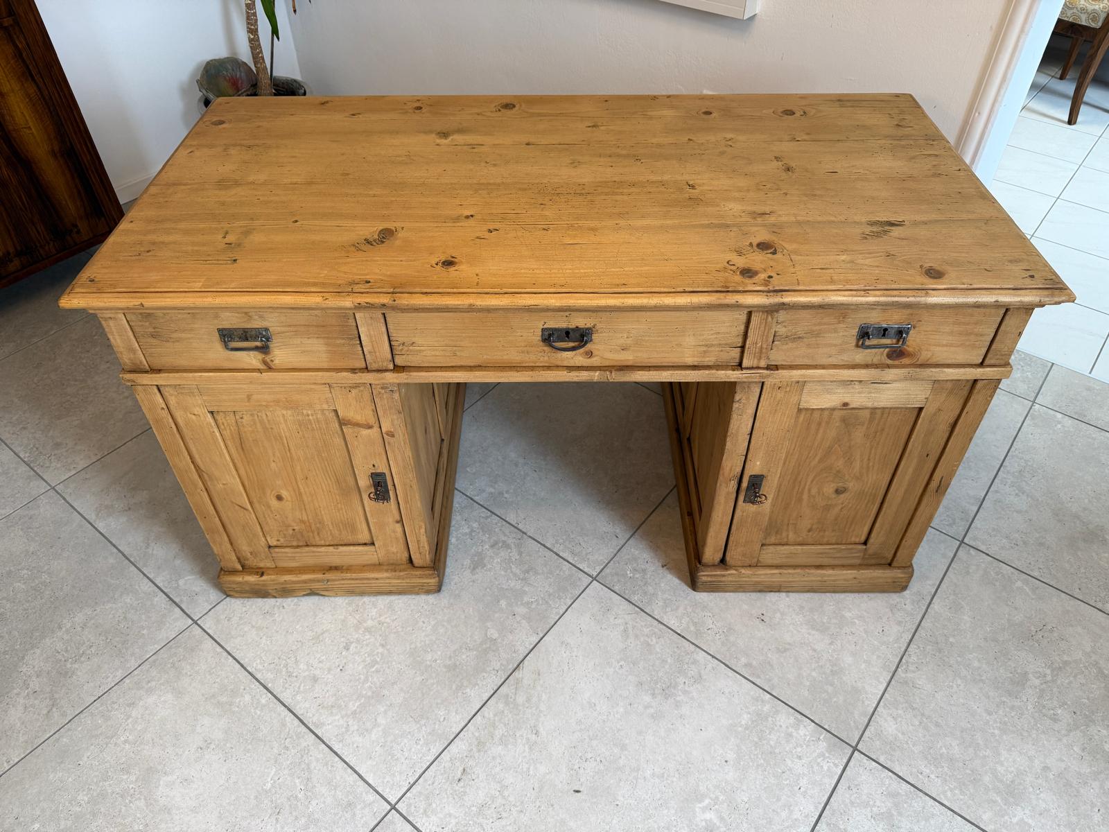 Bäuerlicher Naturholz Jugendstil Schreibtisch - Massivholz Bauernmöbel G2136