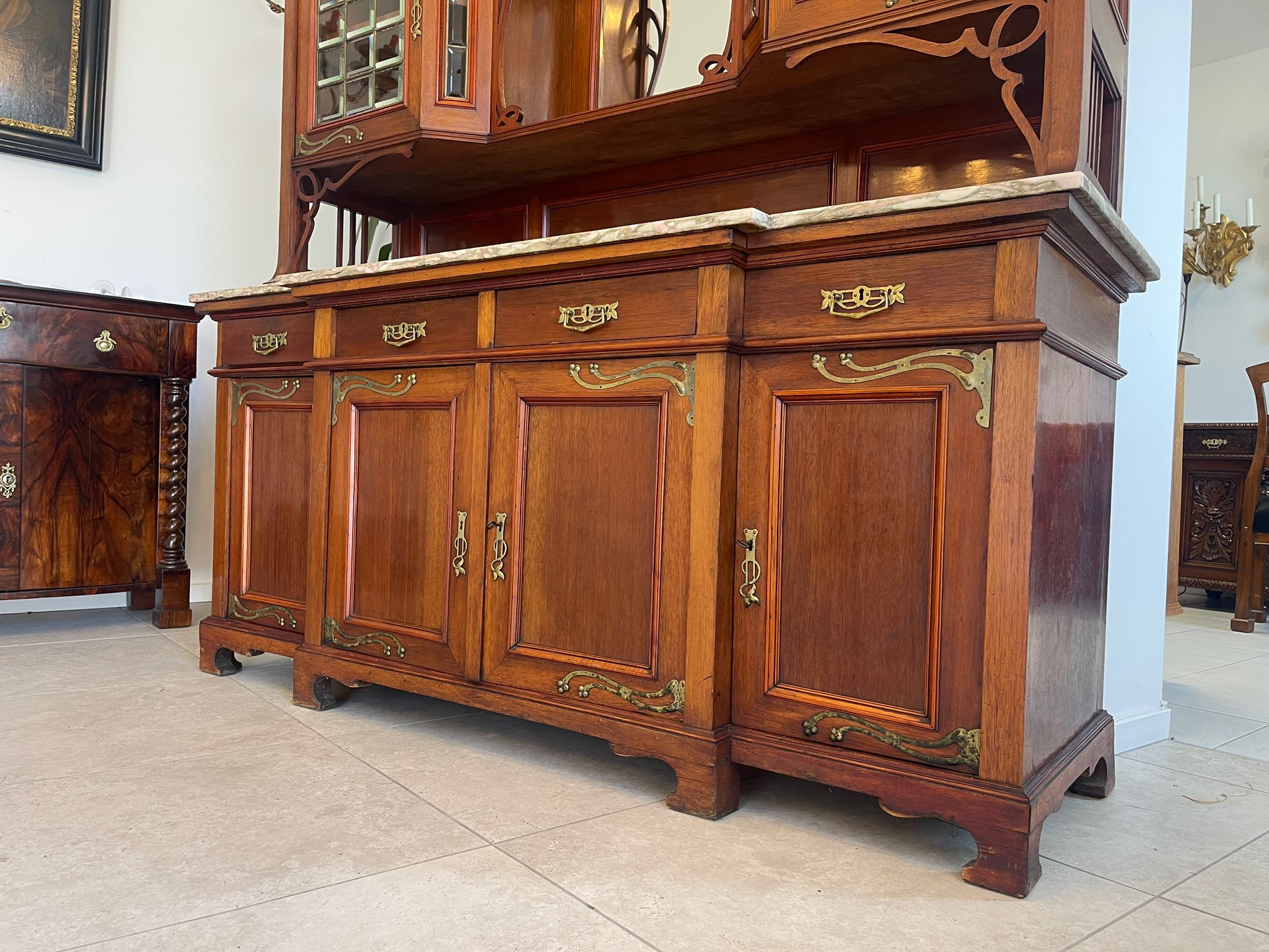 58ae7338-2454-46d2-b332-89643a35fe91 Originales Jugendstil Aufsatzbuffet Bücherschrank Vitrinenschrank A4909