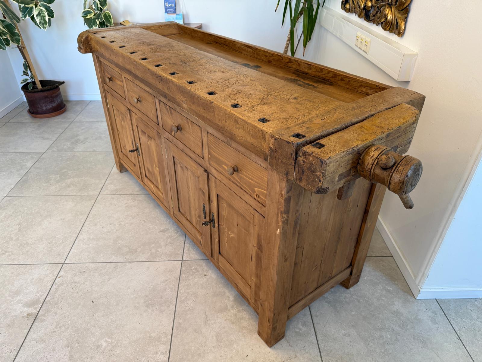 Urige Hobelbank Werkbank Pult Tresen Ladenschrank G2179-1