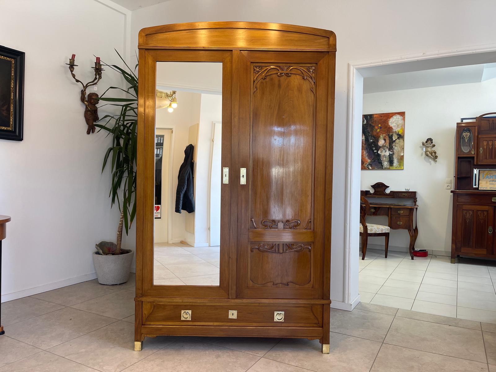 Restaurierter Jugendstil Garderobenschrank Spiegelschrank G1368