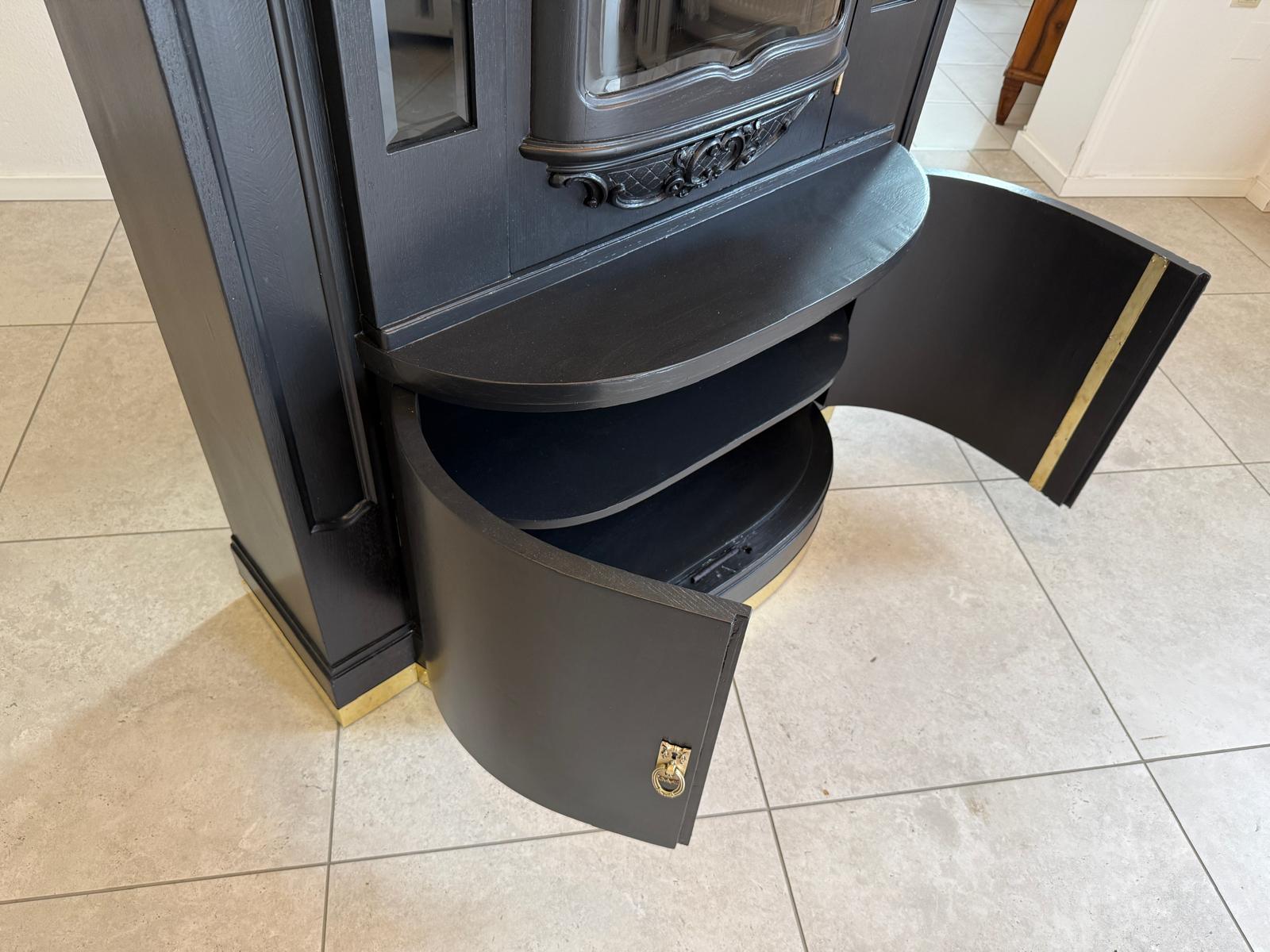 Restauriertes Jugendstil Aufsatzbuffet Bücherschrank Schwarz Antik G2172-1