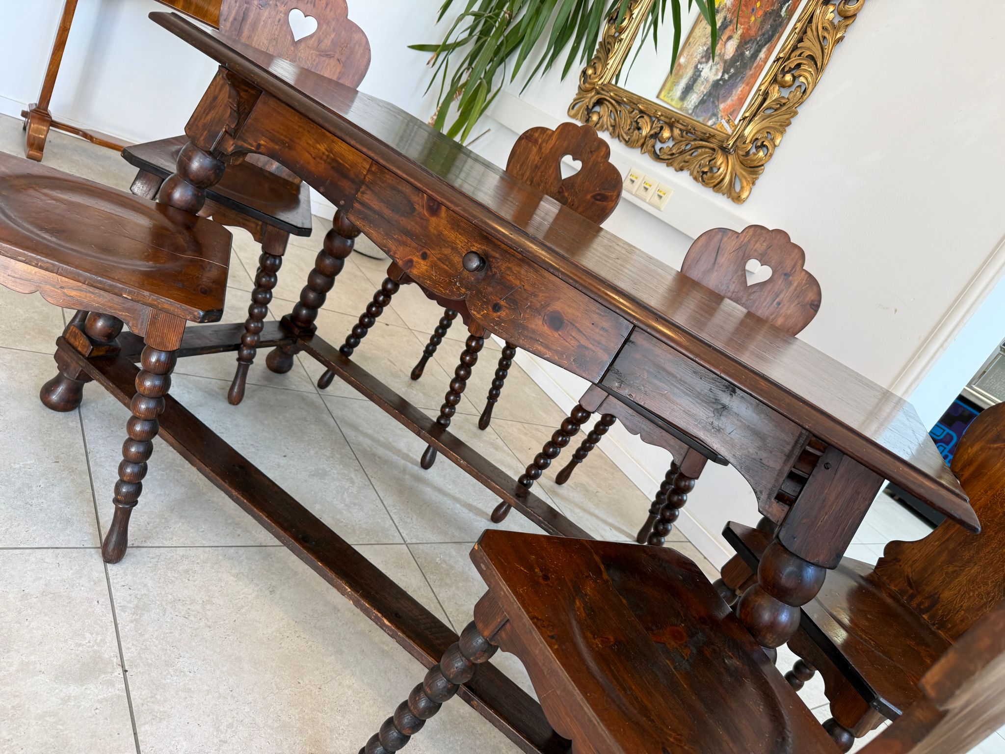 Bäuerliche Sitzgruppe Tisch 6 Bauernsessel Holz D1251