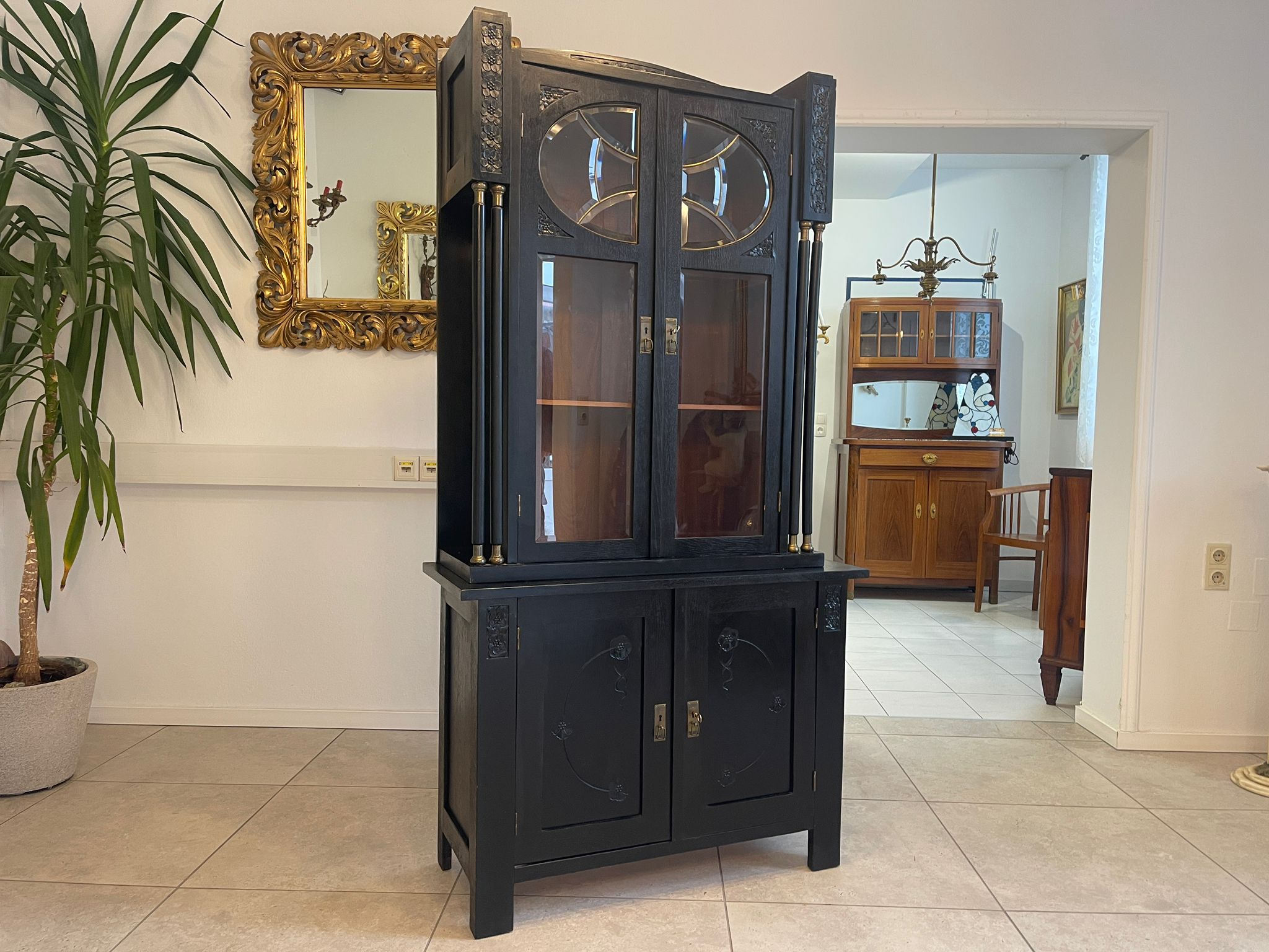 Schmale Originale Jugendstil Kredenz Bücherschrank Antiquität G1044