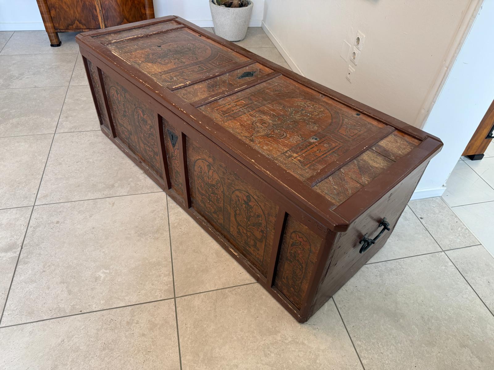Truhe Landhaustruhe Bauerntruhe Biedermeier Truhe Handbemalt D2319