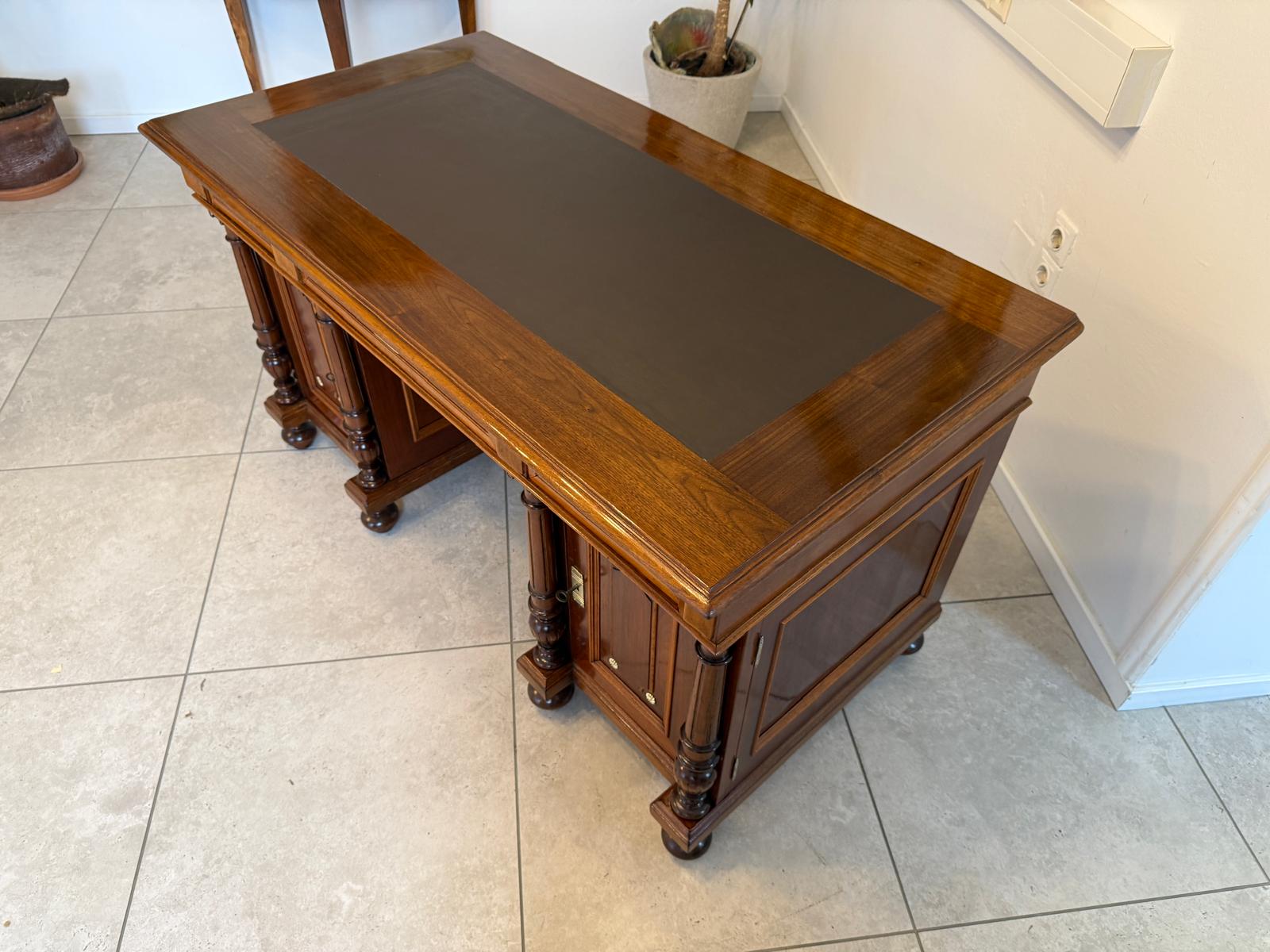 Restaurierter Original Gründerzeit Säulen Schreibtisch Sekretär Eichenholz G2240