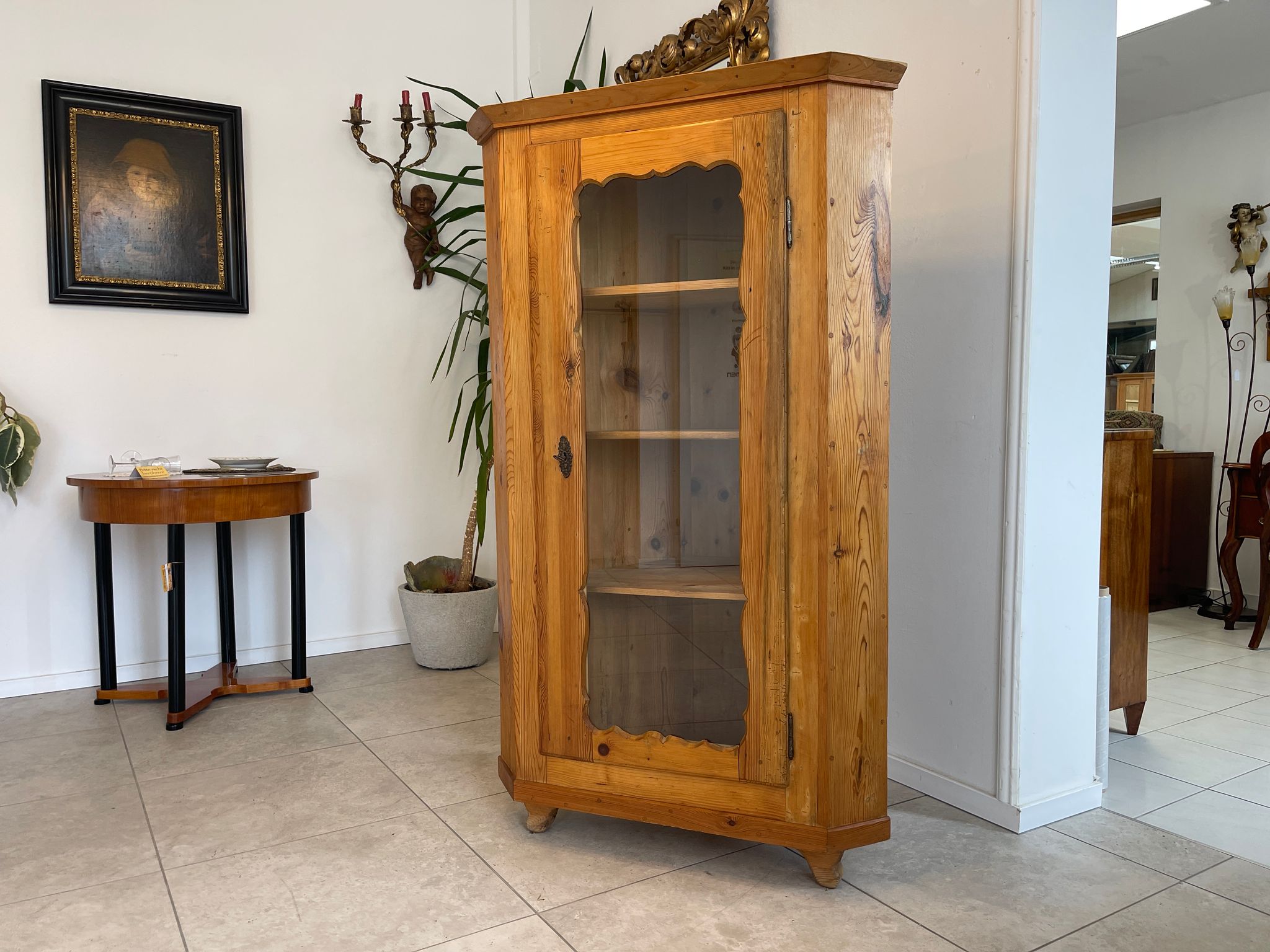 Bäuerlicher Eckschrank Eckvitrine Naturholz G1296-1