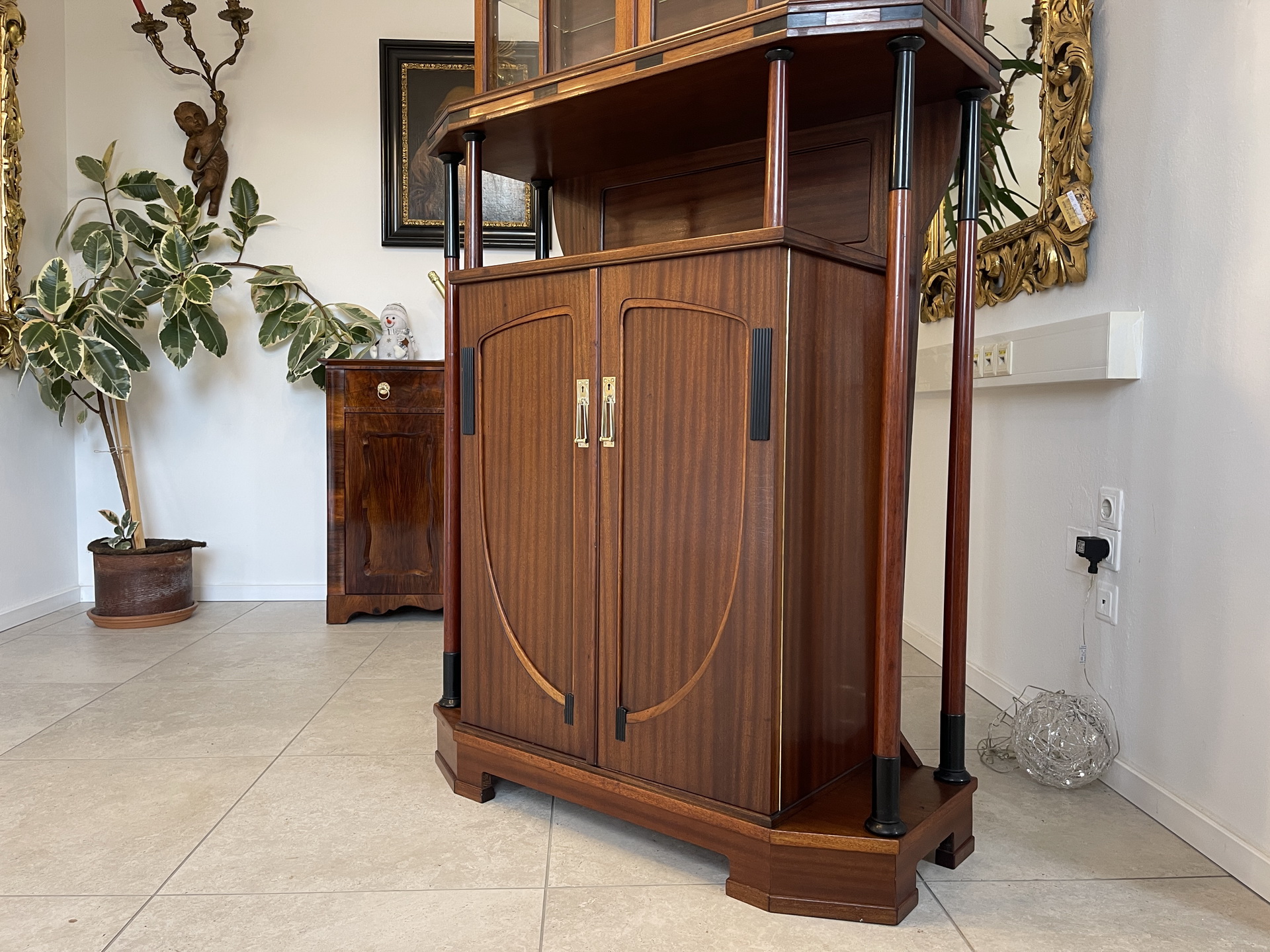 Jugendstil-55 Jugendstil Vitrine / Bücherschrank Antik aus Eichenholz - B2068