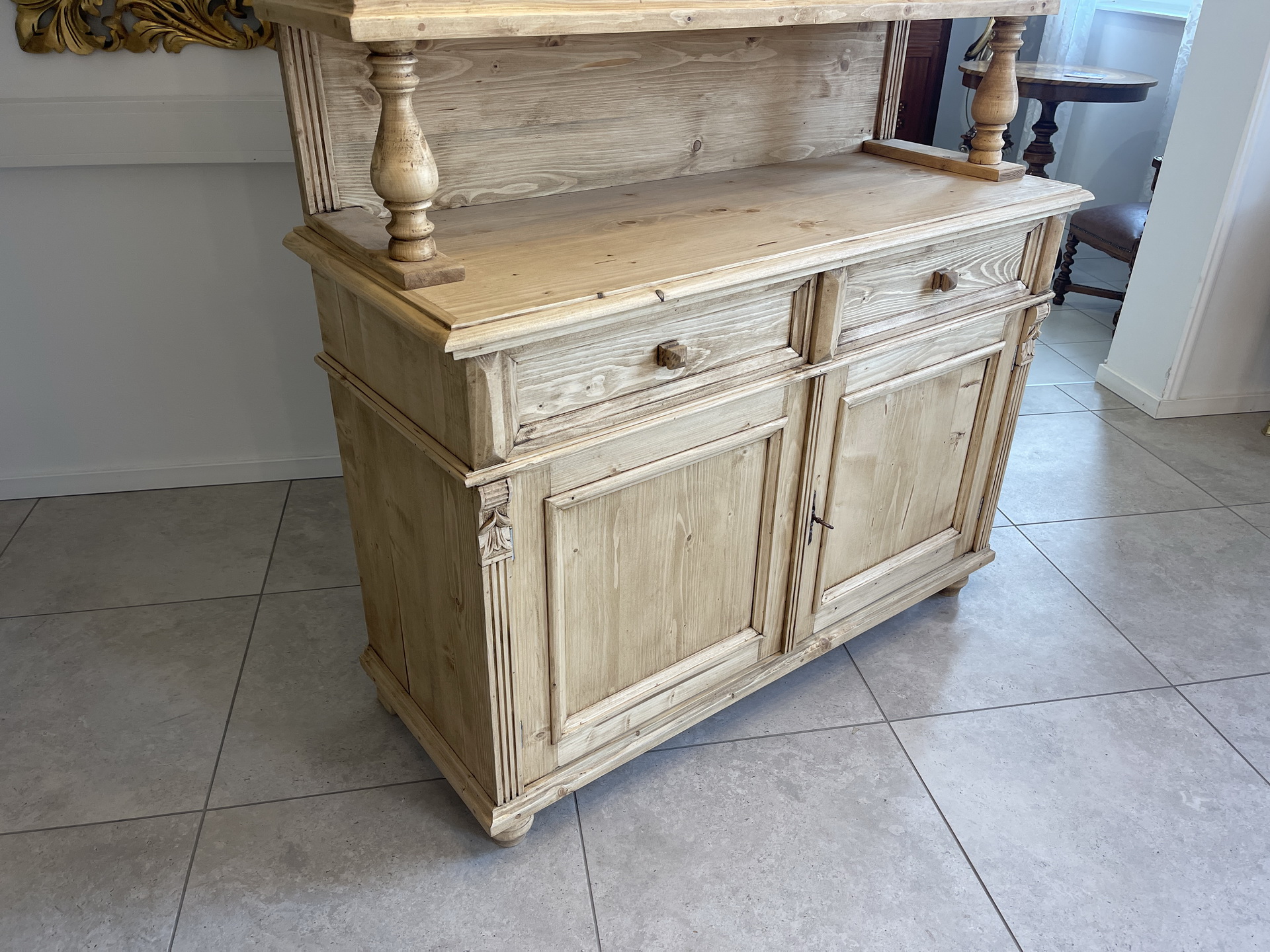 Biedermeier-Barock-06Jn82fVHCCClqa Gründerzeit Küchenkredenz Antike Vitrinenschrank aus massivem Fichtenholz A4077