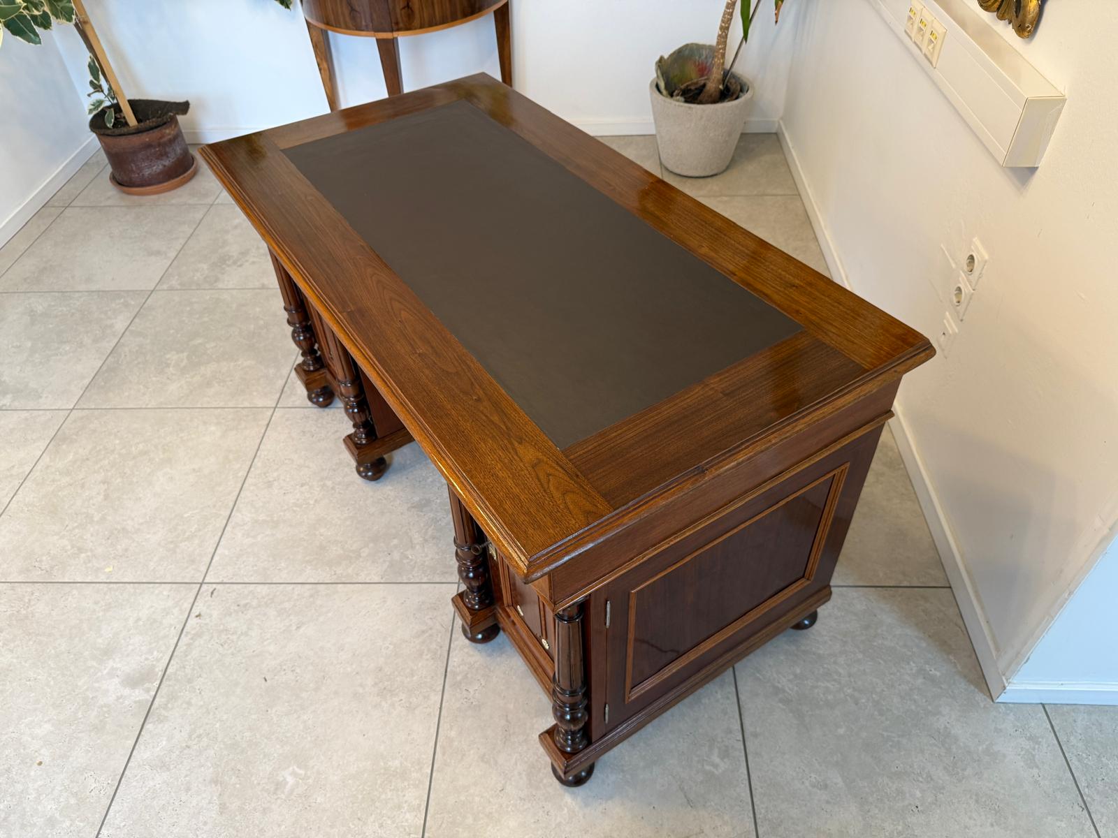 Restaurierter Original Gründerzeit Säulen Schreibtisch Sekretär Eichenholz G2240