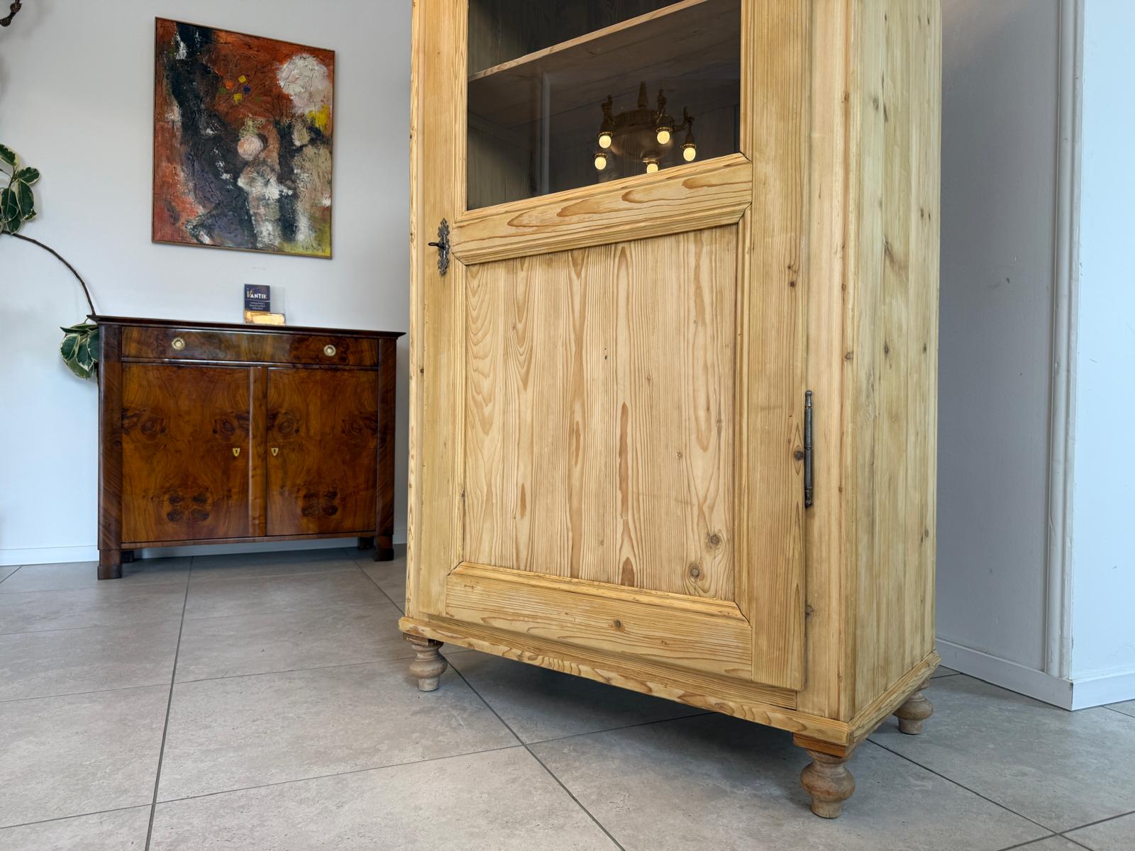 Originale Biedermeier Vitrine Bauernschrank Naturholz Bücherschrank Bauernvitrine D2591