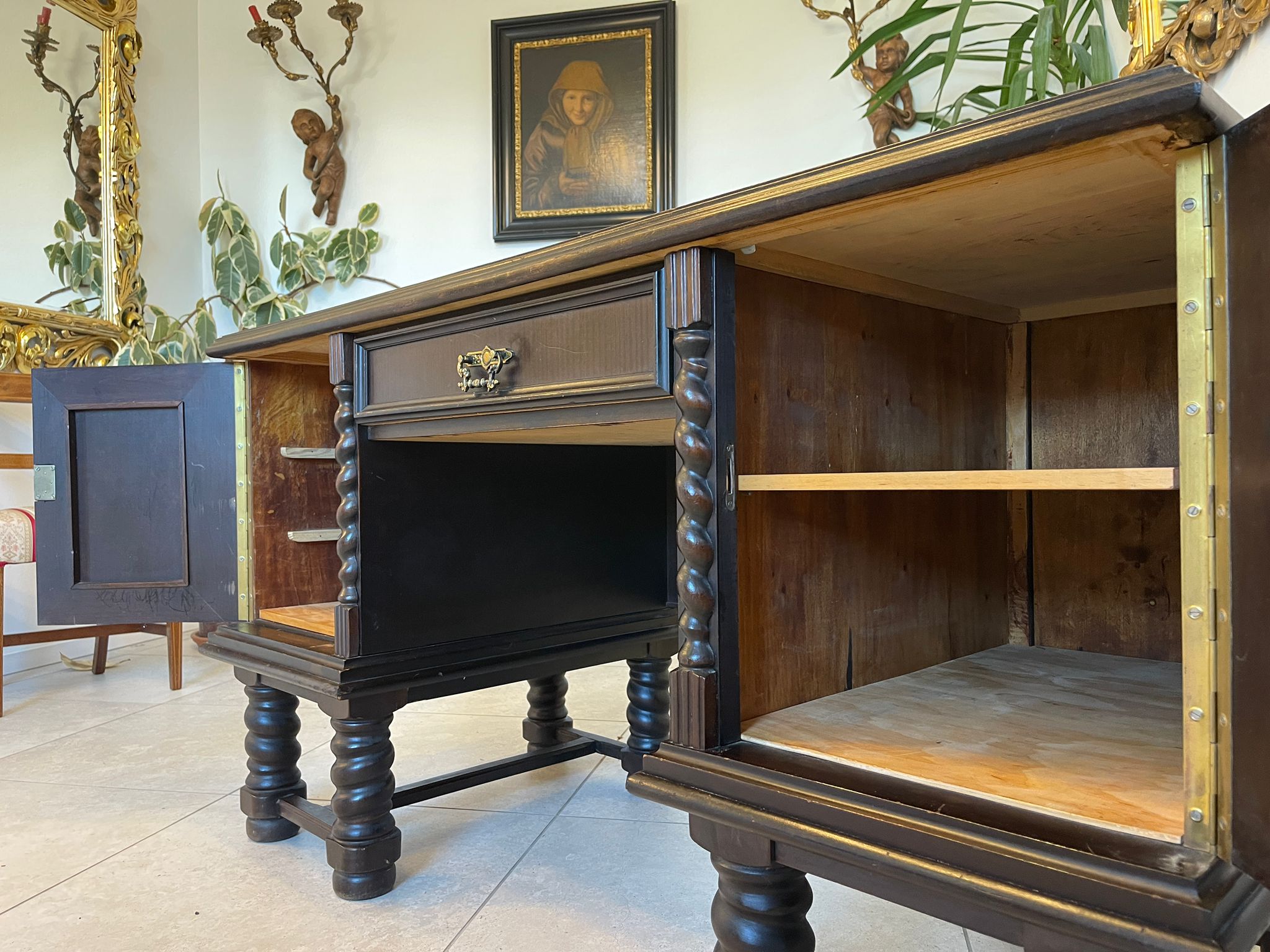 Jugendstil Schreibtisch Sekretär Freisteher Schwarz A5489