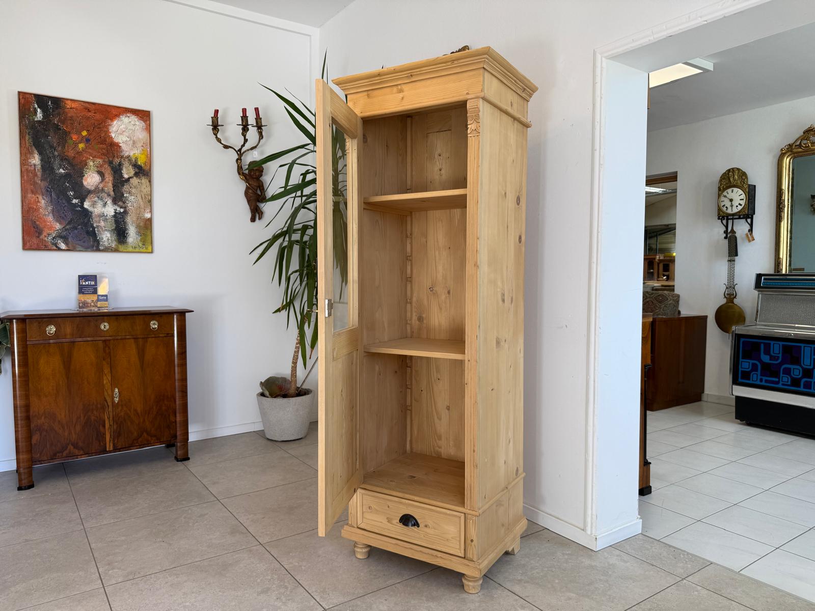 Antike Bauernvitrine Vitrine Naturholz Bücherschrank Alte Bauernmöbel D2345