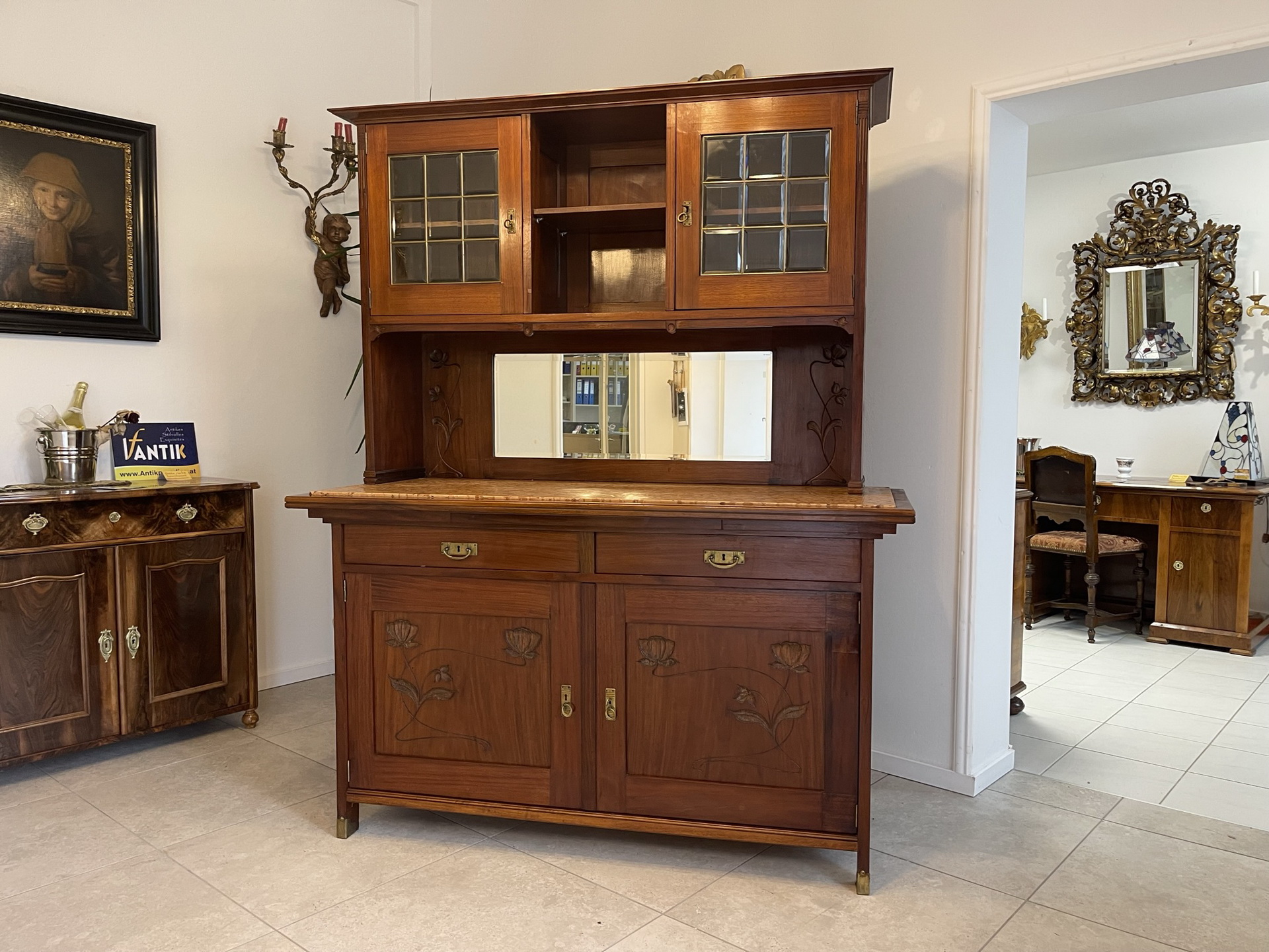 Jugendstil Aufsatzbuffet Bücherschrank Original  B1571