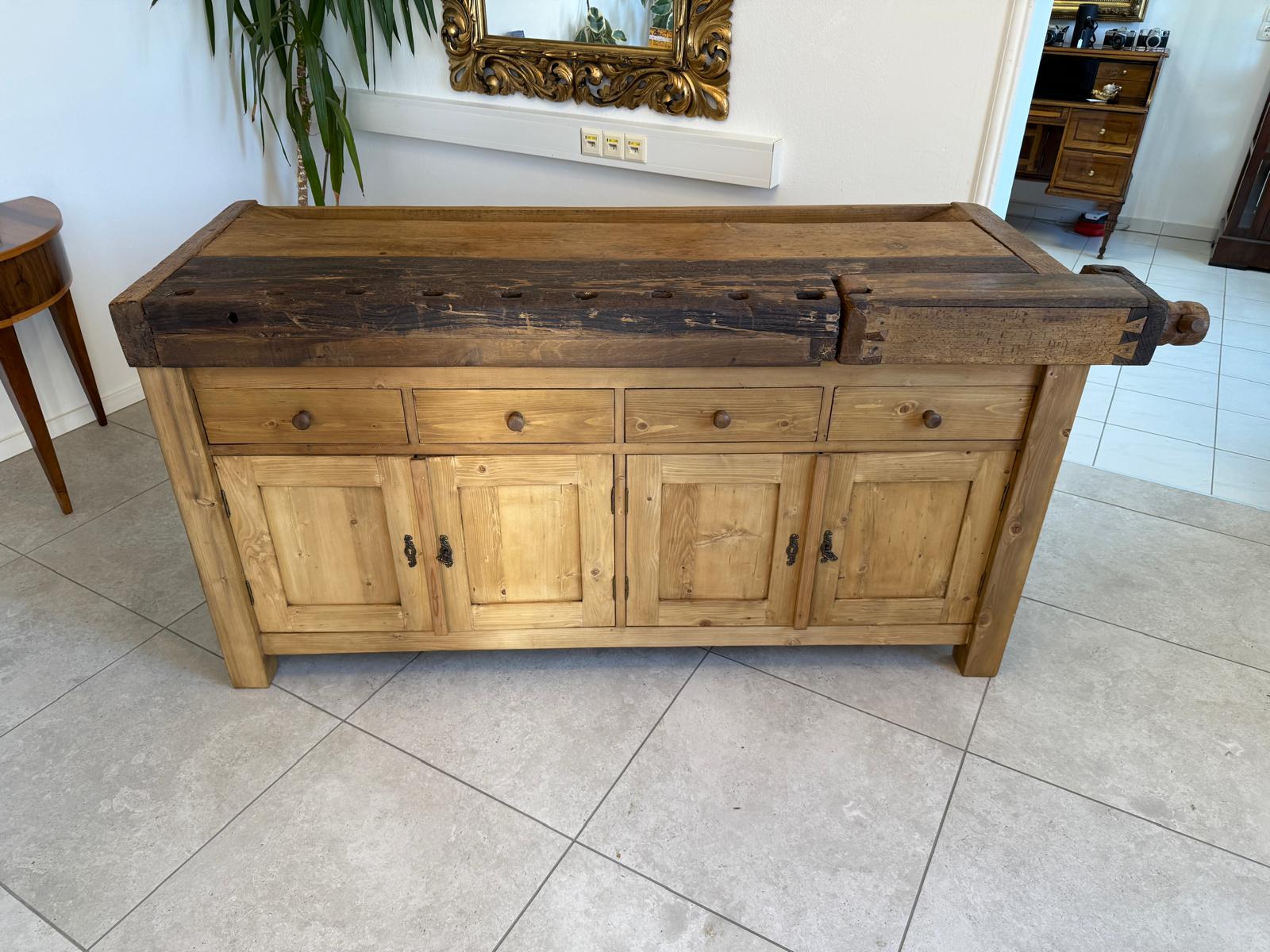 Urige Hobelbank Werkbank Pult Tresen Ladenschrank G2181