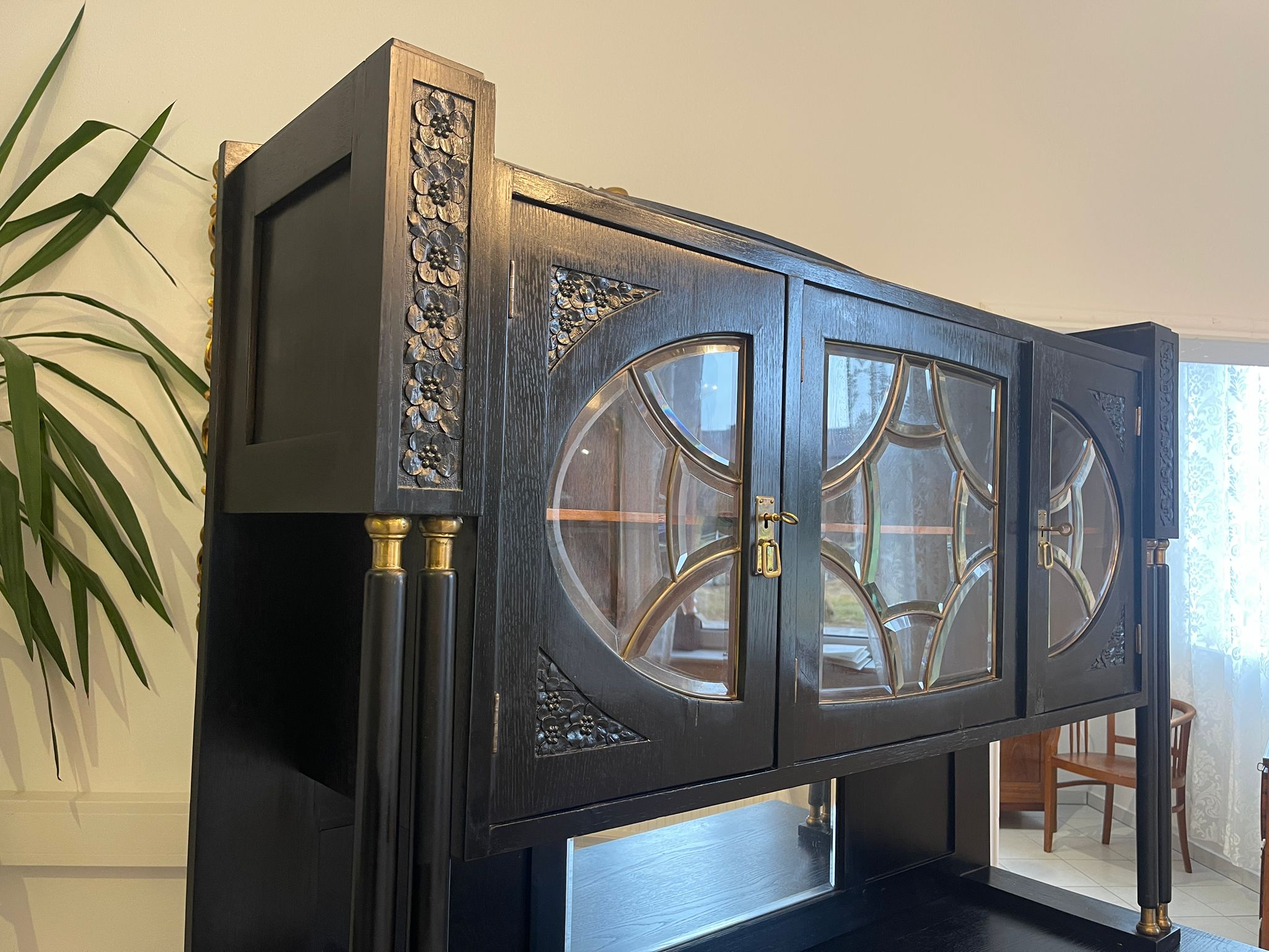 Schmale Originale Jugendstil Kredenz Bücherschrank Antiquität G1043